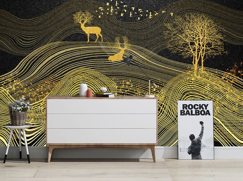 3D Golden Line Fawn 117 Wall Murals Wallpaper AJ Wallpaper 2