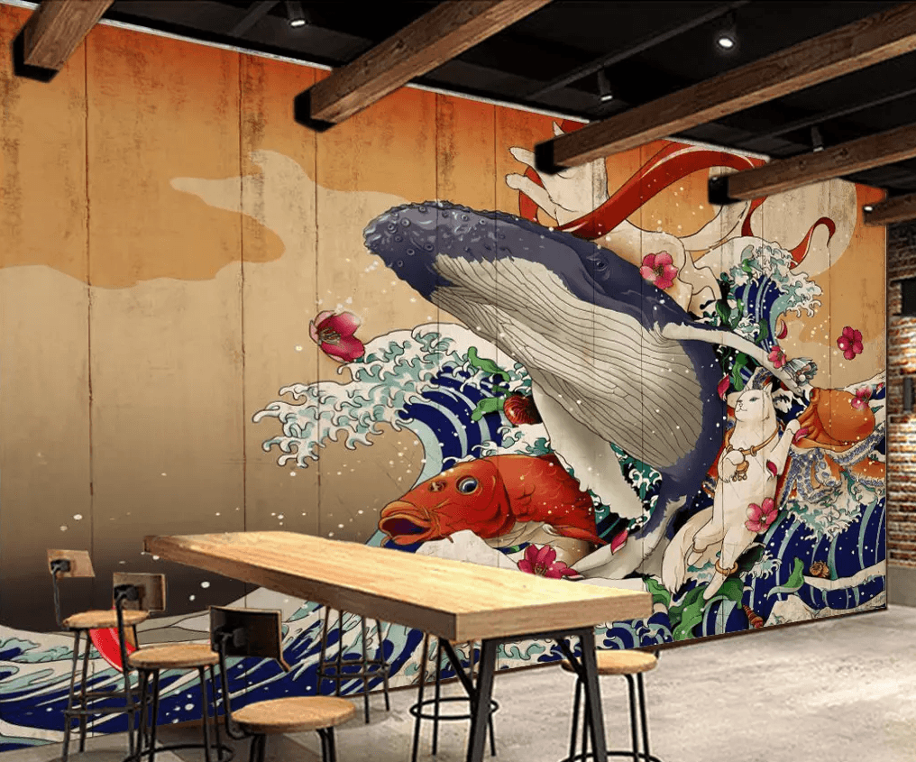 3D Sea Wave Fish Cat 292 Wallpaper AJ Wallpaper 2