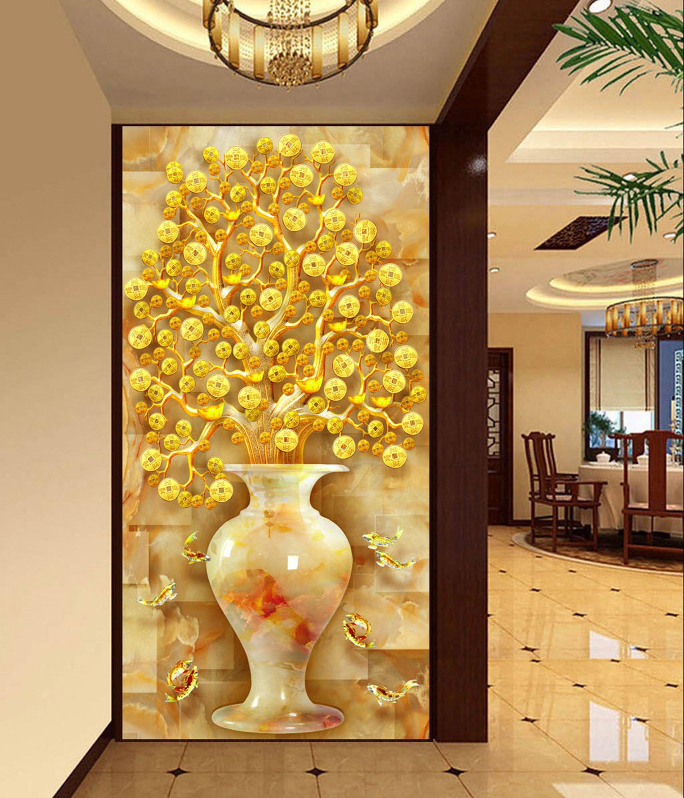 3D Gold Ingot Vase 80 Wall Murals Wallpaper AJ Wallpaper 2