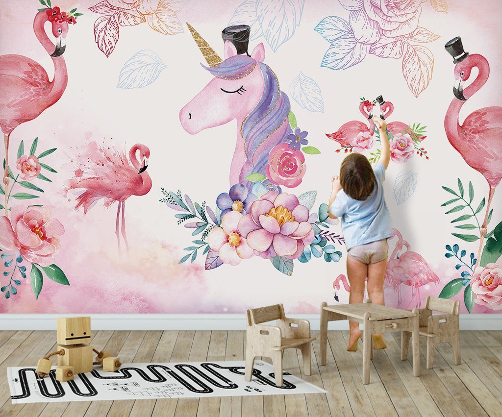 3D Flamingo Unicorn 591 Wall Murals Wallpaper AJ Wallpaper 2