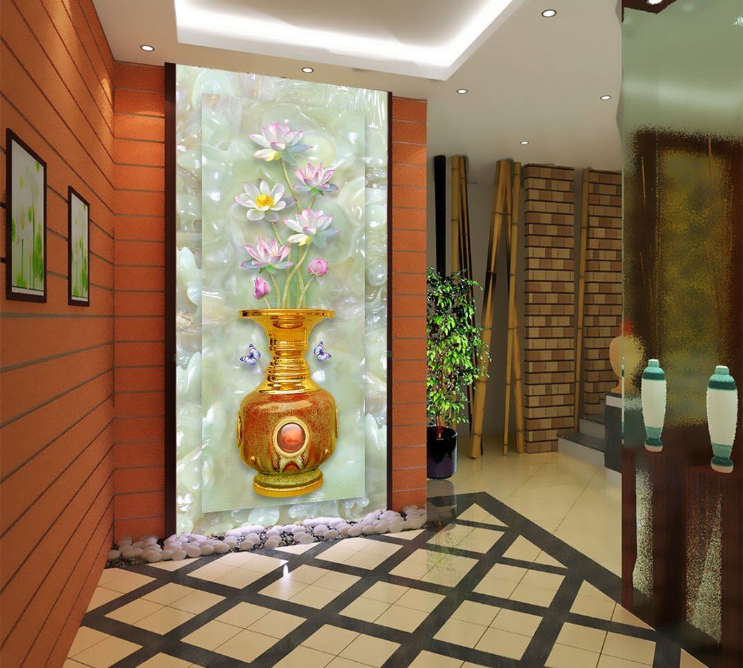 3D Gold Vase Flower 387 Wallpaper AJ Wallpaper