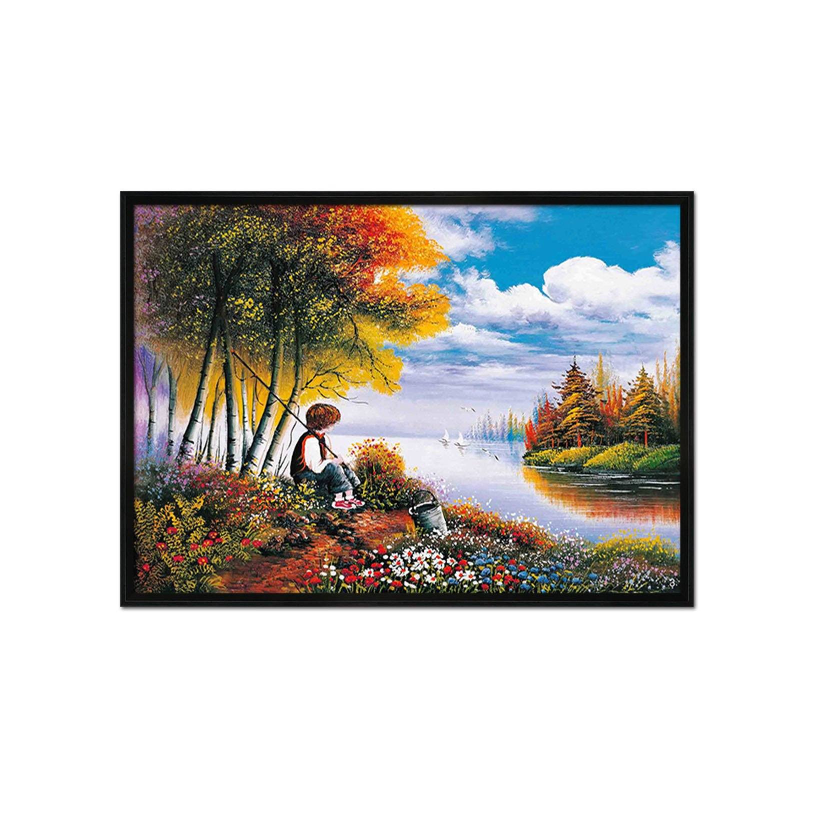 3D Boy Fishingr 022 Fake Framed Print Painting Wallpaper AJ Creativity Home