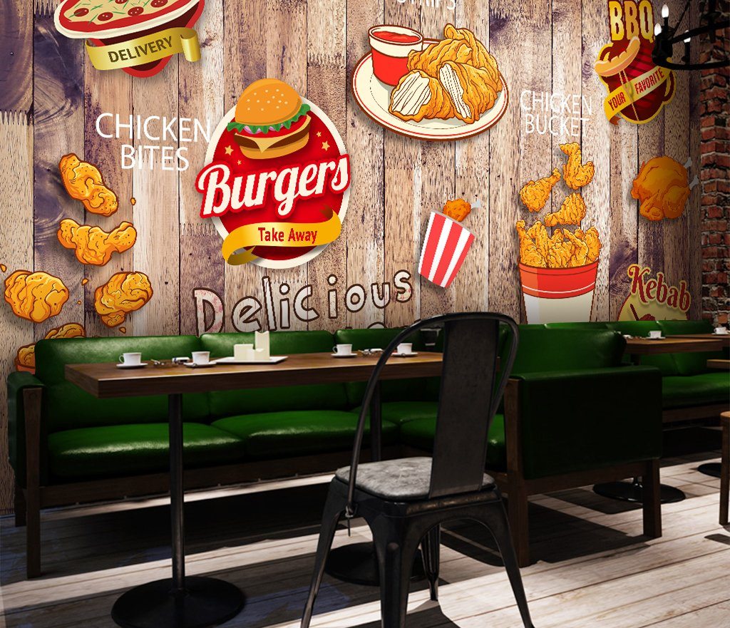 3D Pizza Burger 817 Food Wall Murals Wallpaper AJ Wallpaper 2