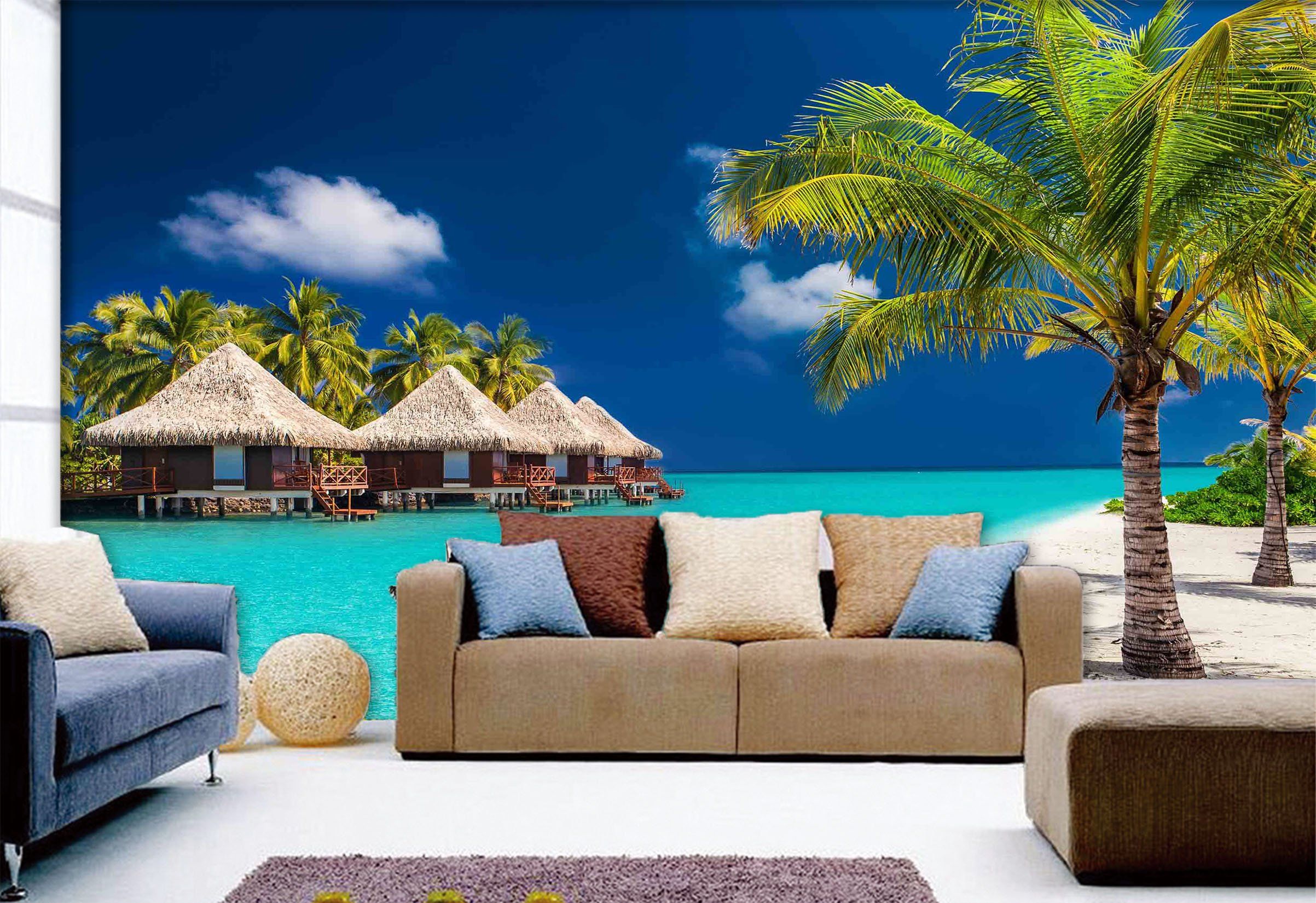 3D Grass House Sea 654 Wallpaper AJ Wallpaper