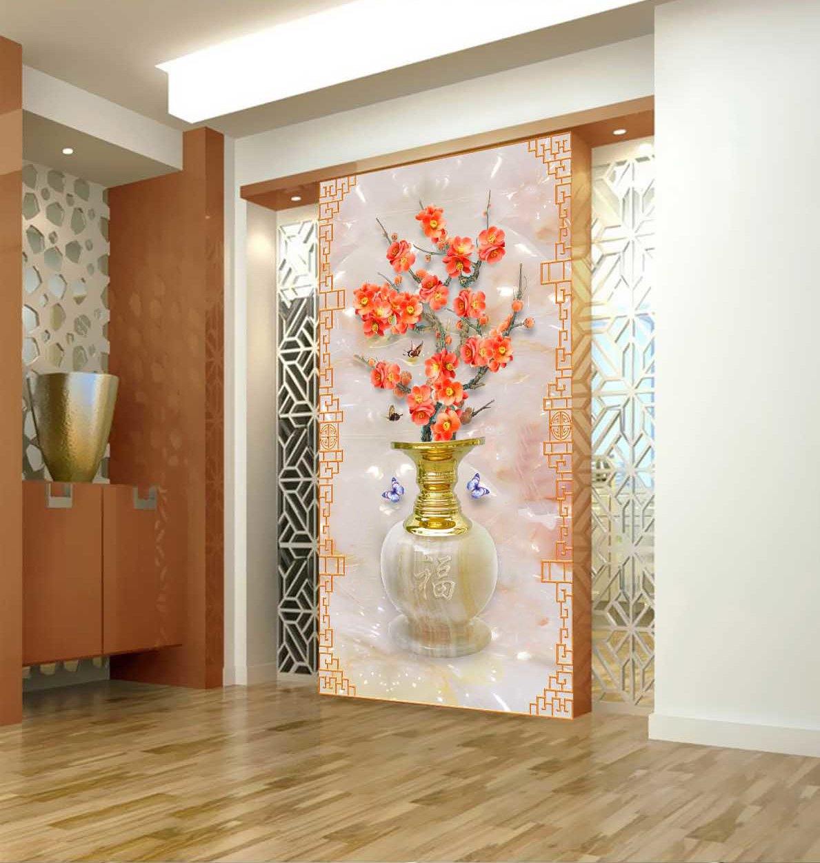 3D Jade Vase Butterfly 378 Wallpaper AJ Wallpaper