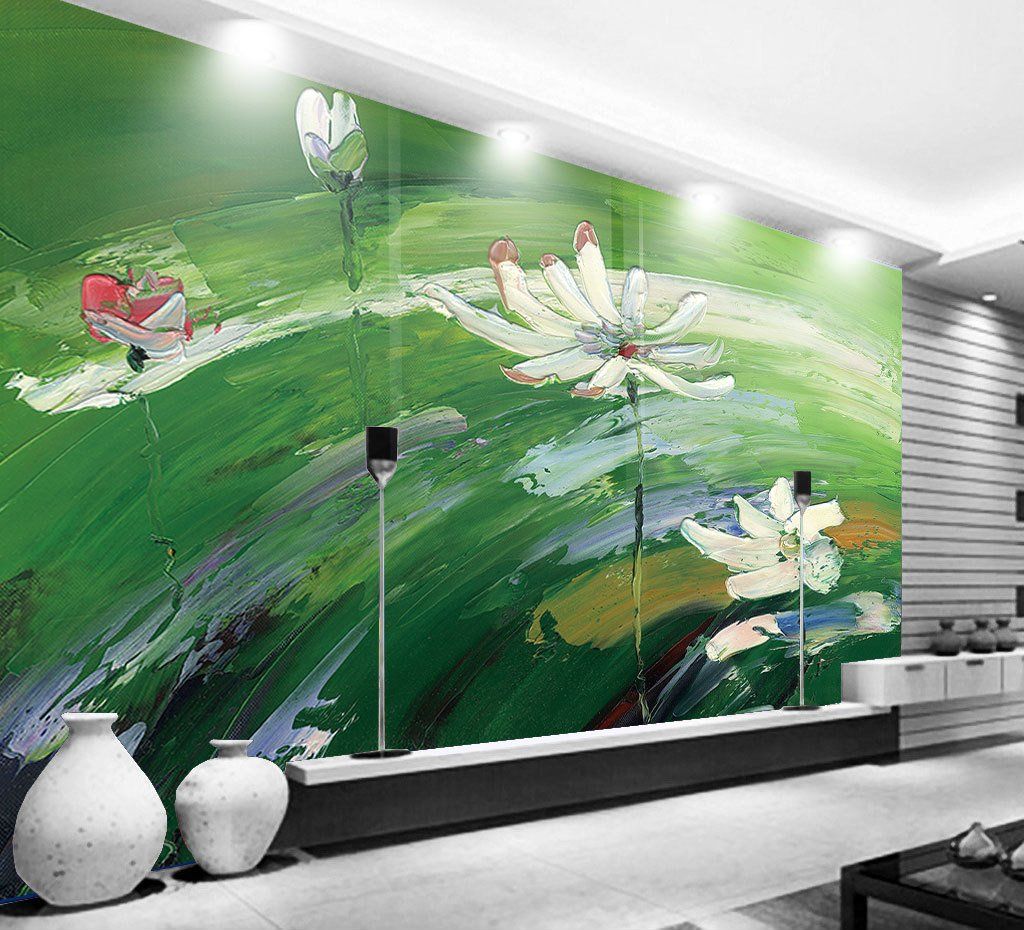3D Oil Painting Lotus 359 Wall Murals Wallpaper AJ Wallpaper 2