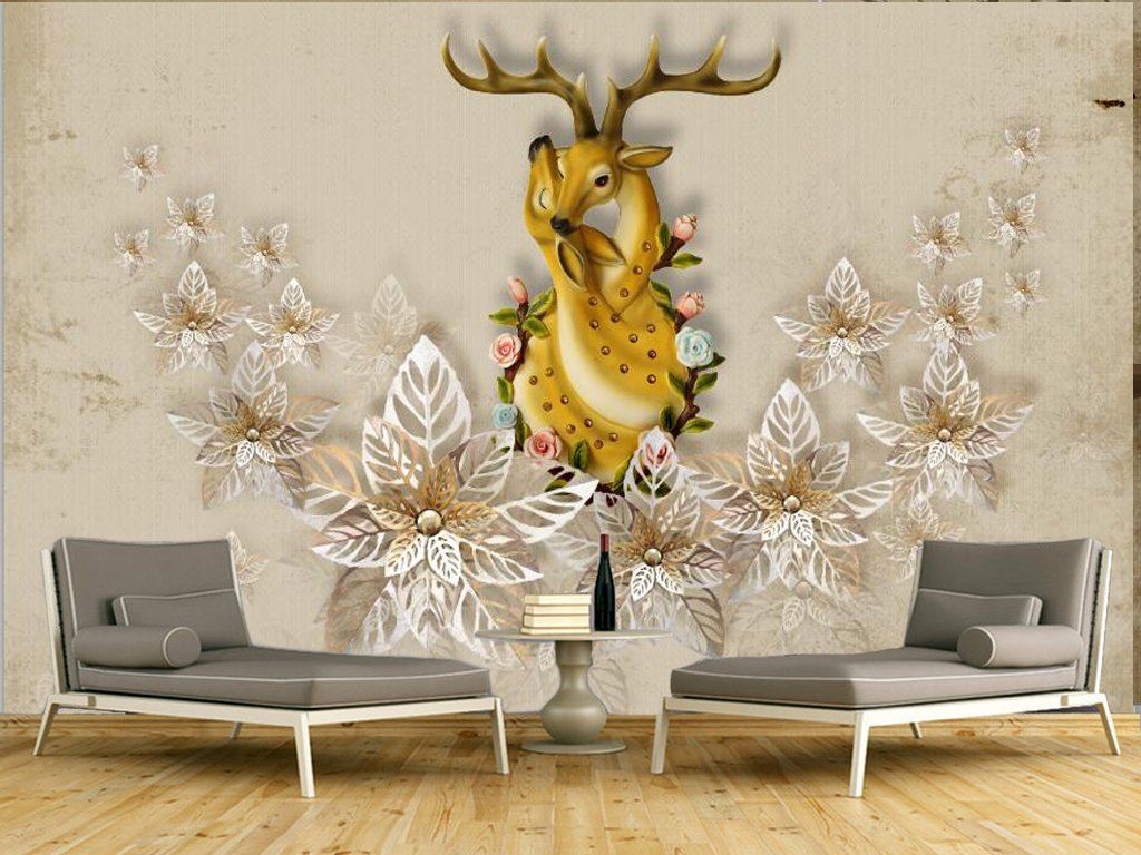 3D Golden Deer 521 Wall Murals Wallpaper AJ Wallpaper 2