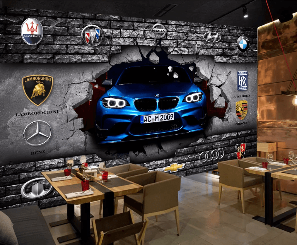 3D Broken Wall Car Sign 273 Wallpaper AJ Wallpaper 2