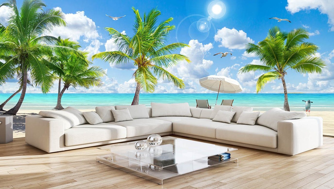 3D Penguin Coconut Tree 302 Wallpaper AJ Wallpaper