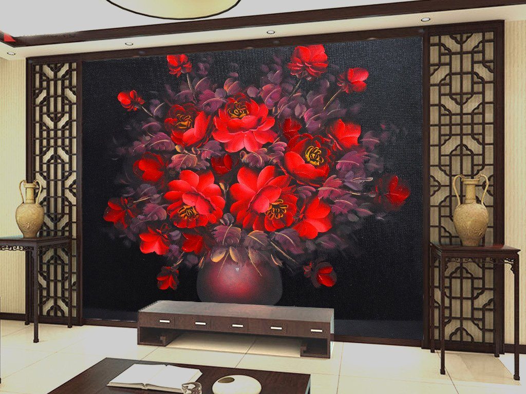 Red Blossoms Vase Wallpaper AJ Wallpaper