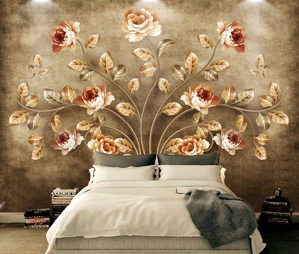 3D Golden Flowers 55 Wall Murals Wallpaper AJ Wallpaper 2