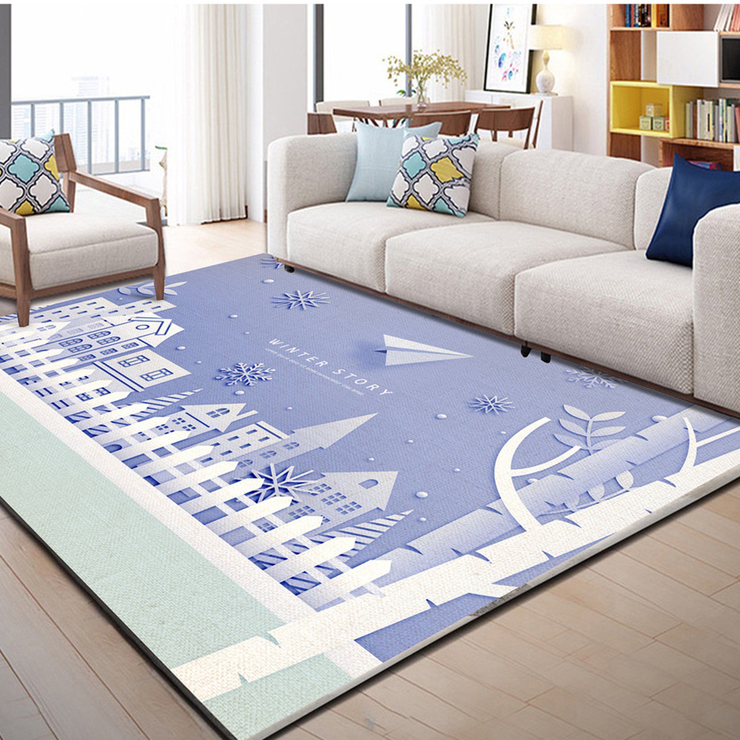 3D Blue House WG143 Non Slip Rug Mat Mat AJ Creativity Home