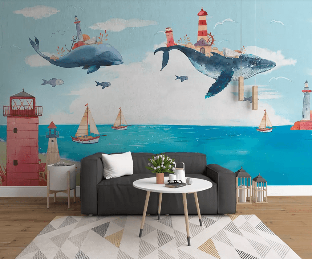 3D Whale Lighthouse 226 Wallpaper AJ Wallpaper 2