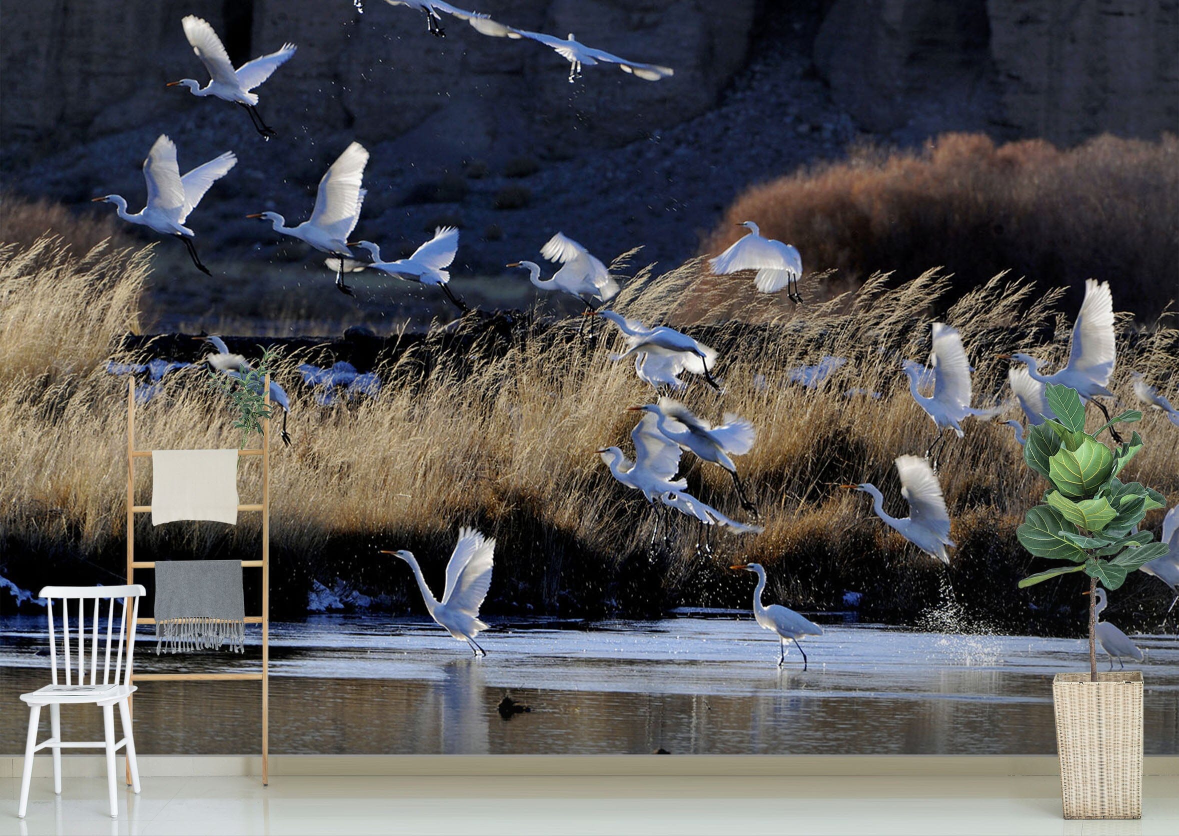 3D White Crane River 207 Wall Murals Wallpaper AJ Wallpaper 2
