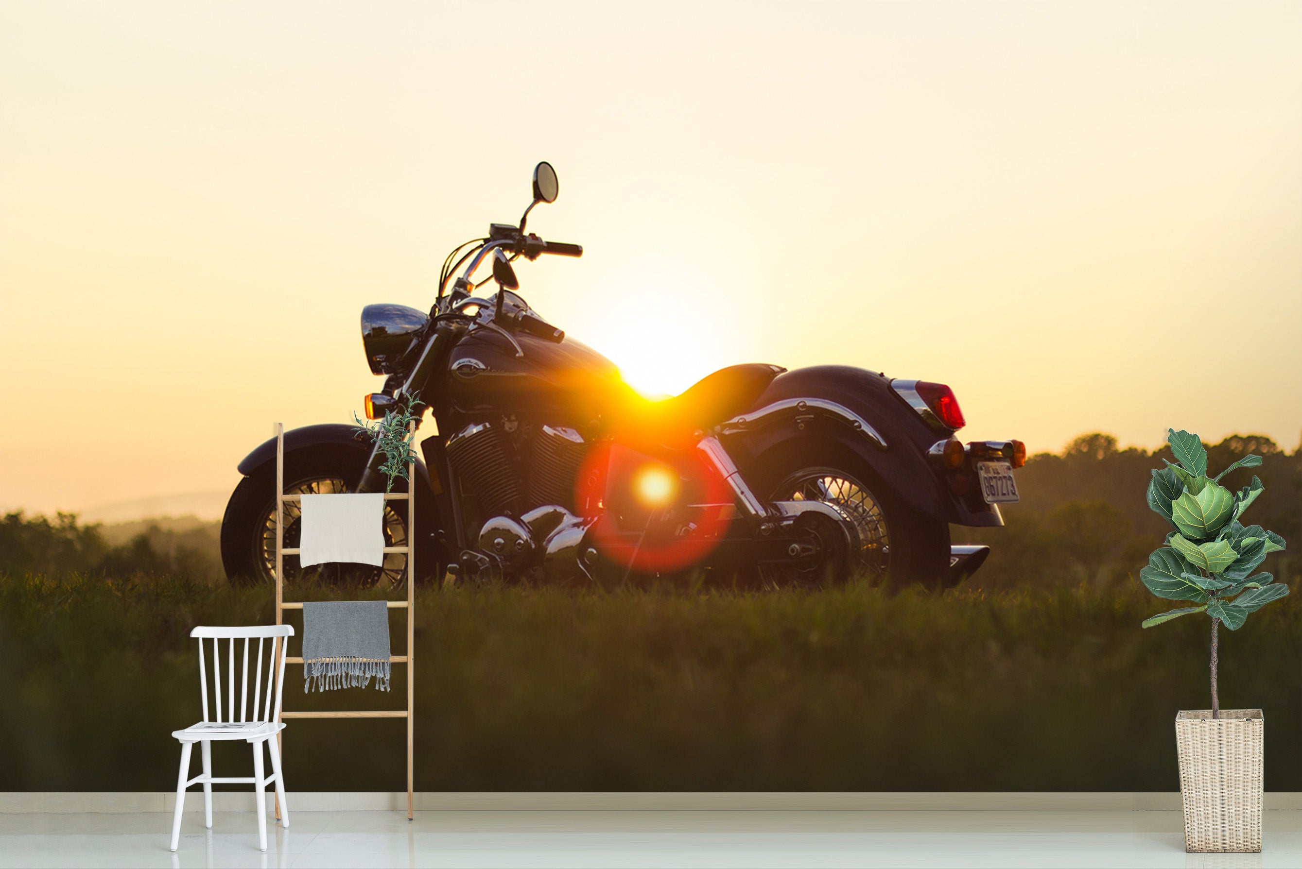 3D Motorcycle Sunset 123 Vehicle Wall Murals