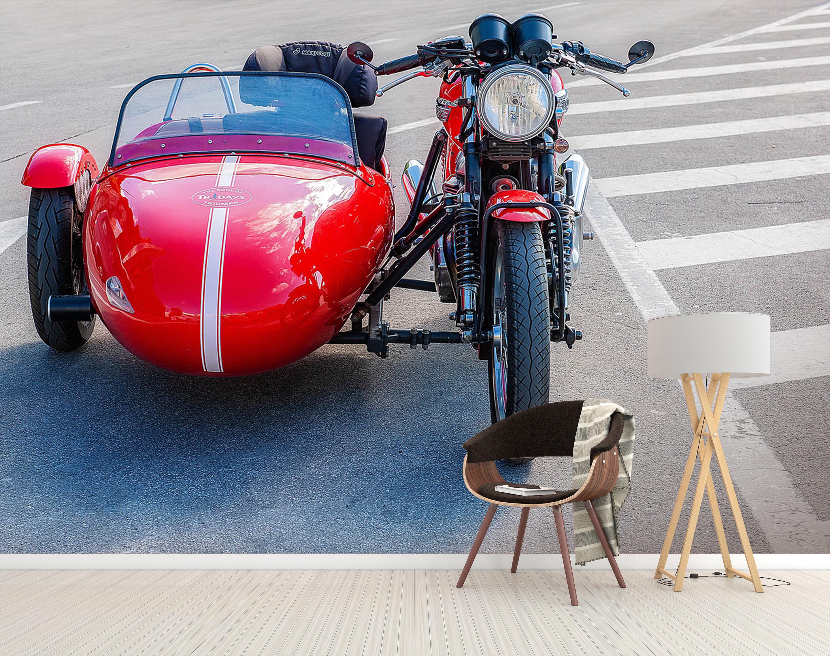 3D Motorcycle Red 132 Vehicle Wall Murals