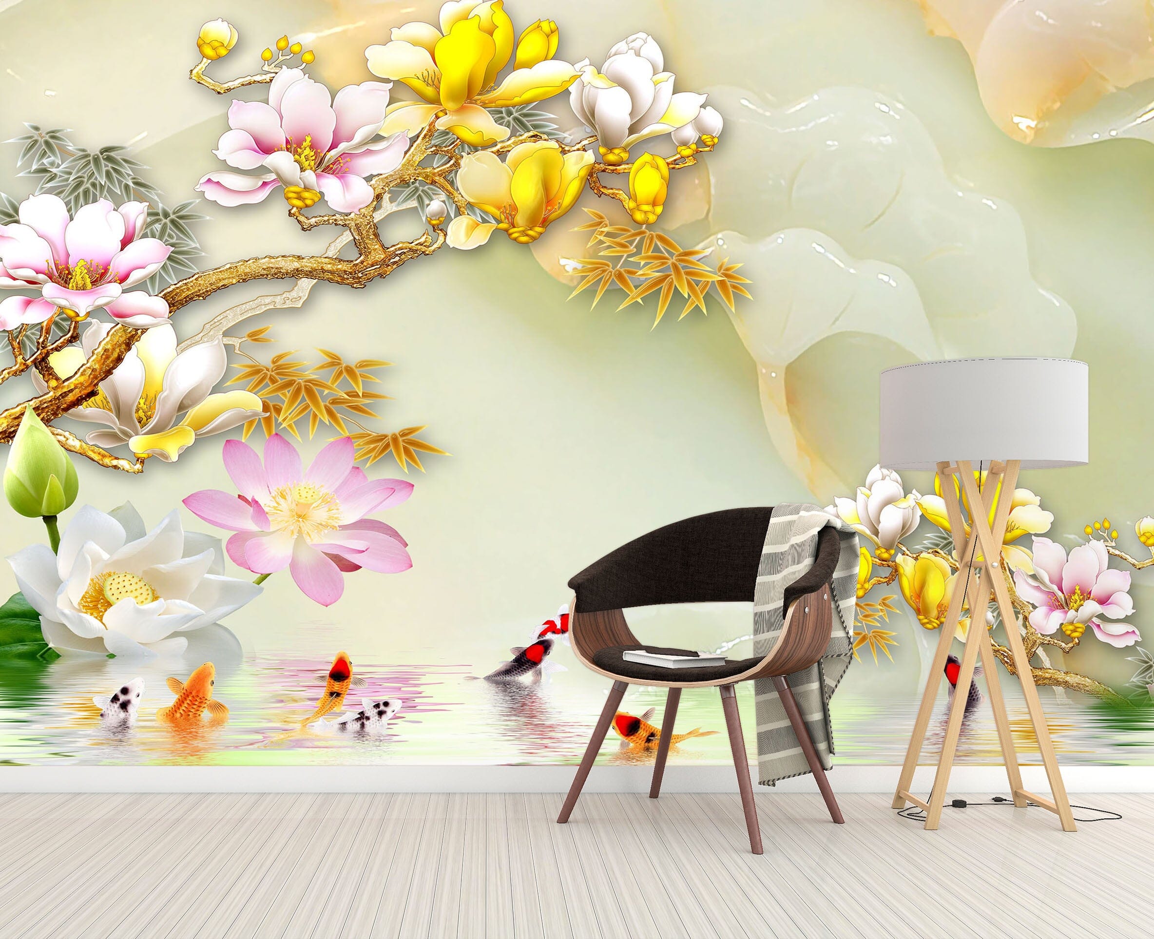 3D Golden Flowers 1633 Wall Murals Wallpaper AJ Wallpaper 2