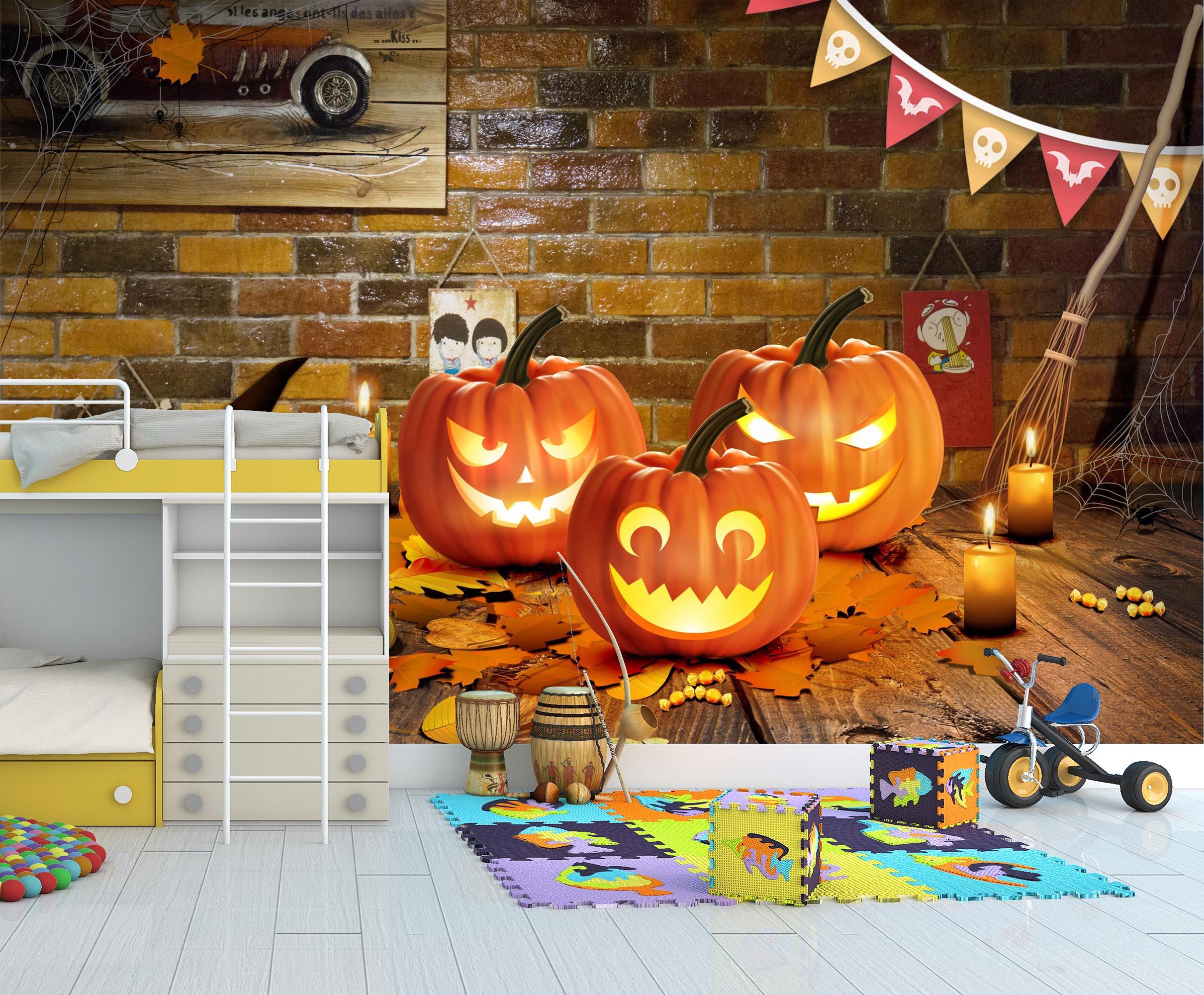 3D Maple Leaf Pumpkin 1001 Halloween Wall Murals Wallpaper AJ Wallpaper 2