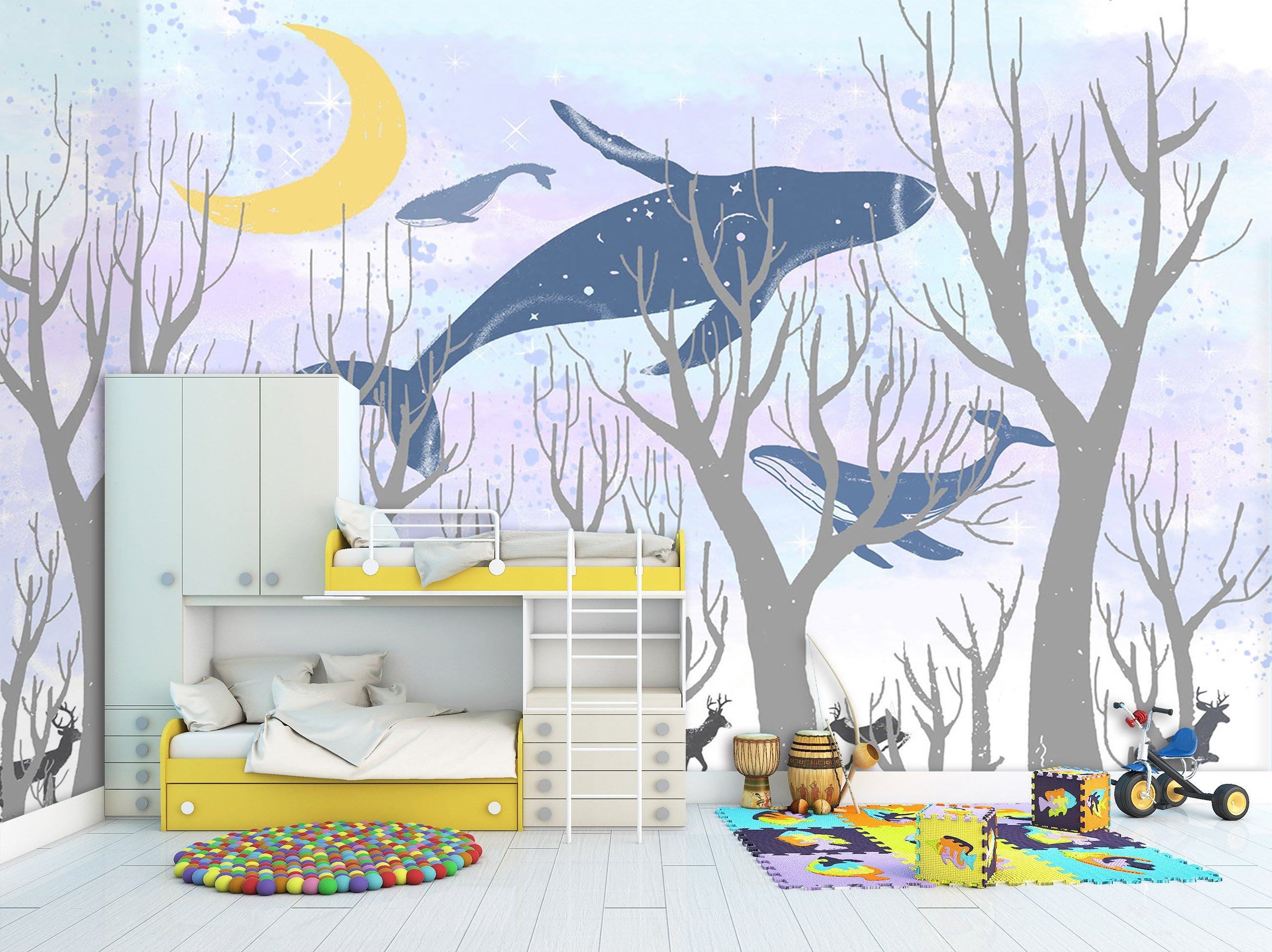 3D Whale Moon Woods 464 Wallpaper AJ Wallpaper 2