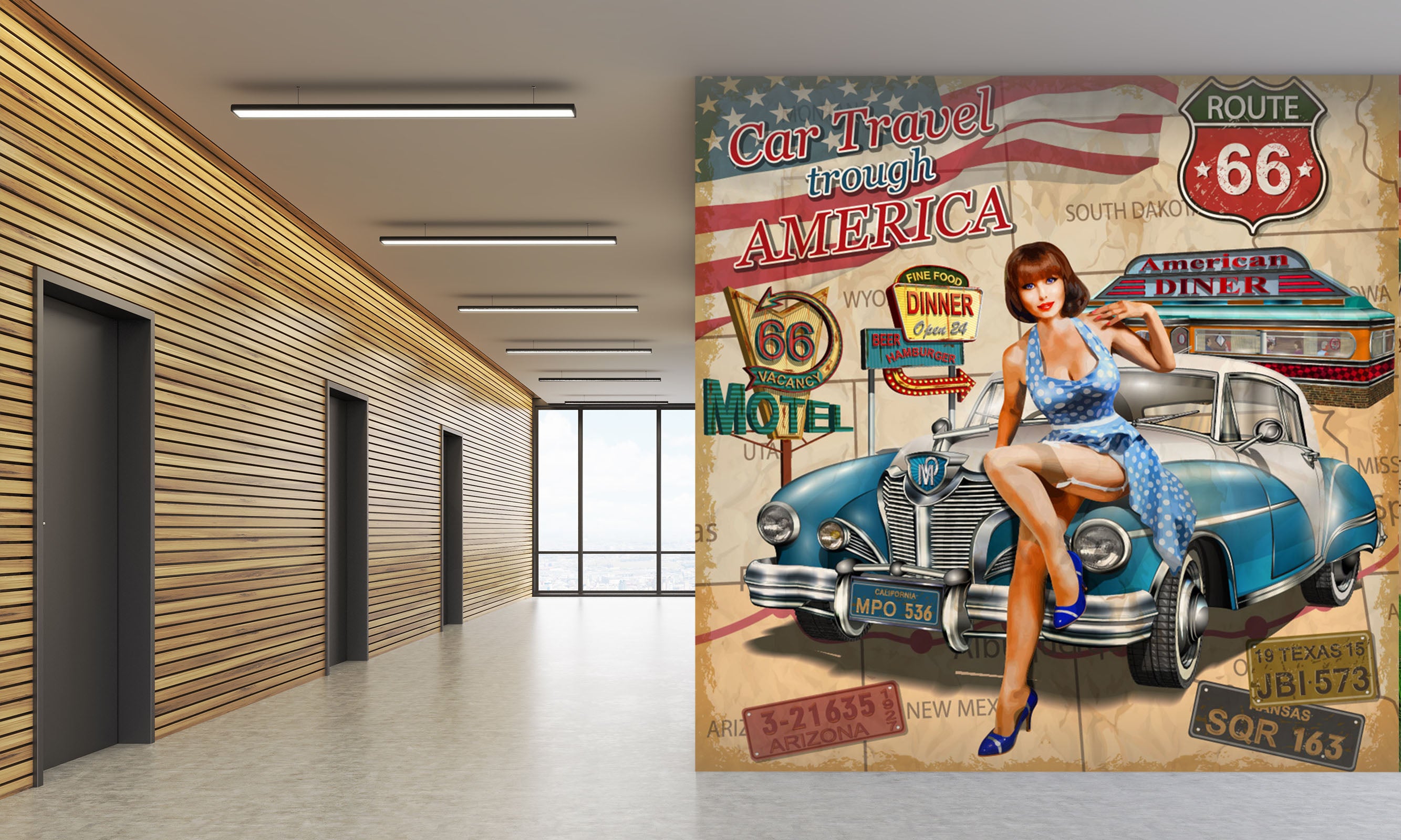 3D Blue Car Model 242 Vehicle Wall Murals