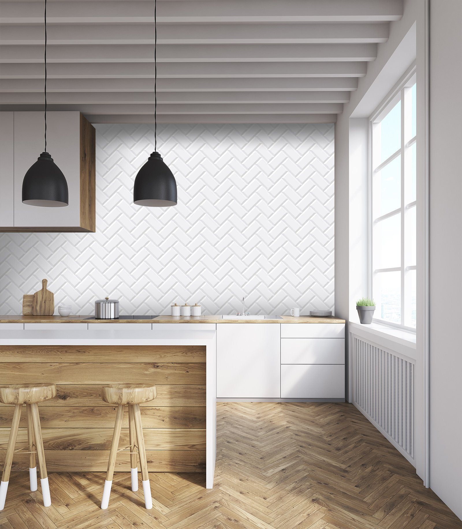 3D Staggered Rectangle 023 Marble Tile Texture Wallpaper AJ Wallpaper 2