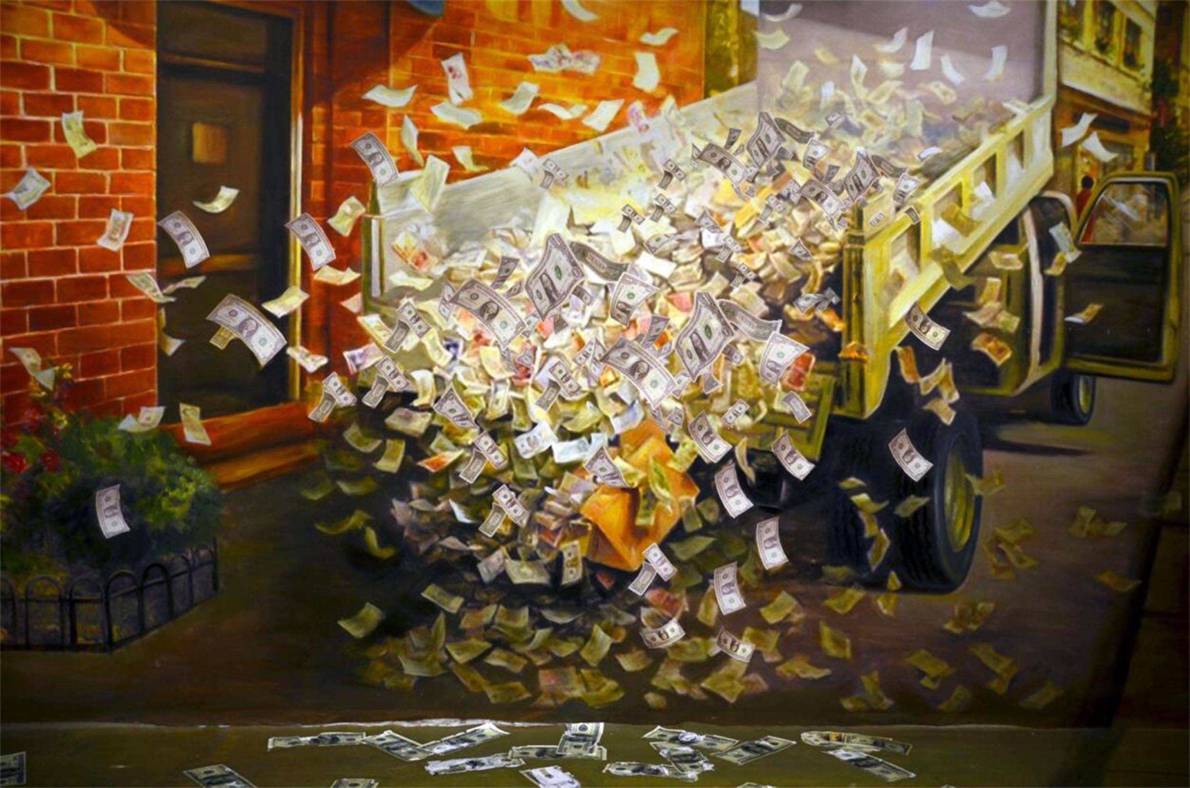 3D Truck Flying Money 303 Garage Door Mural Wallpaper AJ Wallpaper