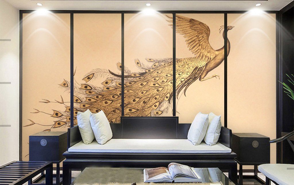 3D Golden Peacock 473 Wall Murals Wallpaper AJ Wallpaper 2