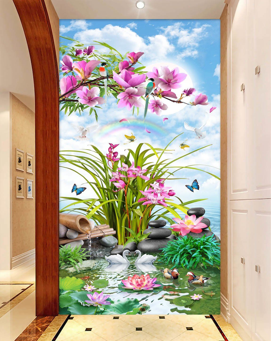 3D Moon Flower Swan 367 Wallpaper AJ Wallpaper