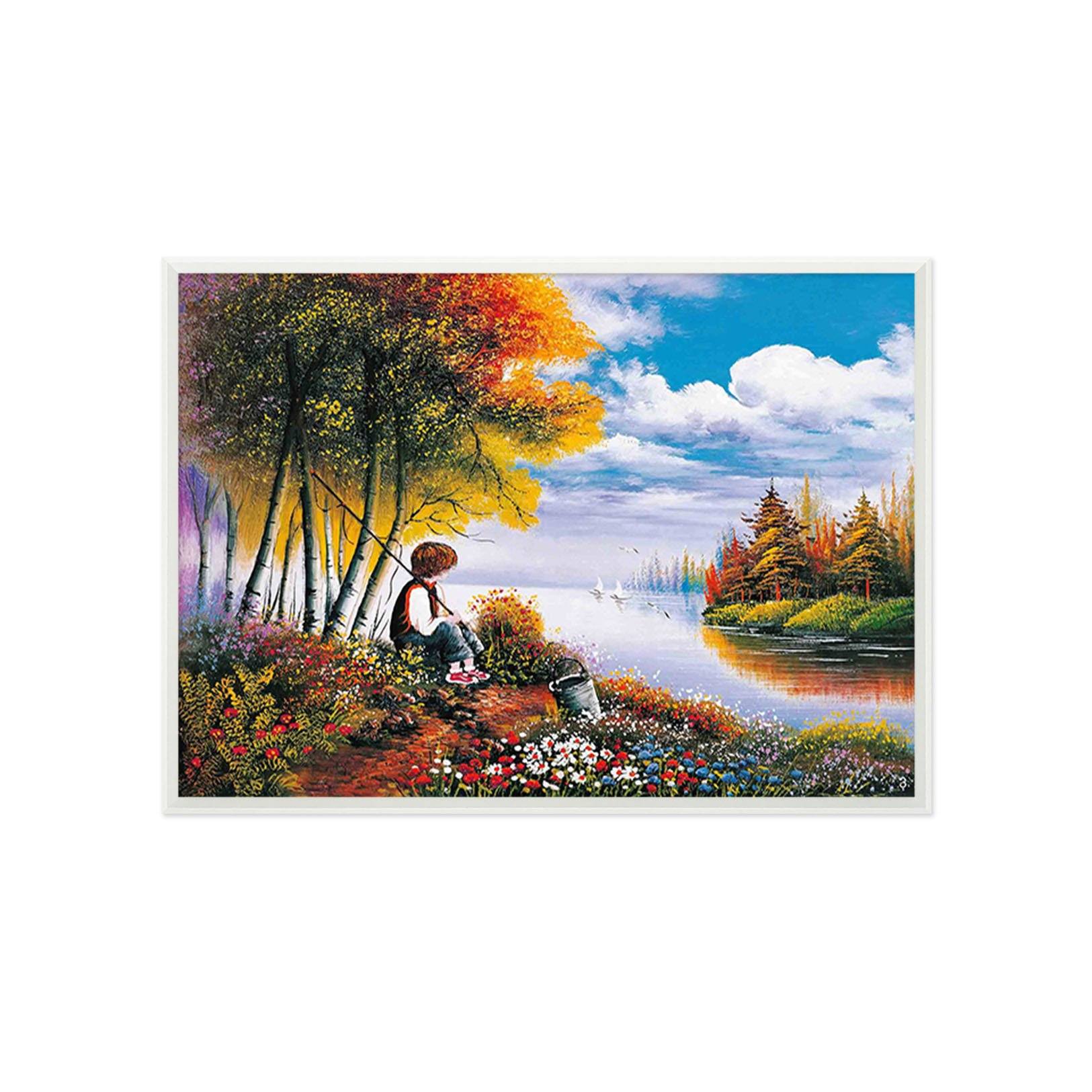 3D Boy Fishingr 022 Fake Framed Print Painting Wallpaper AJ Creativity Home