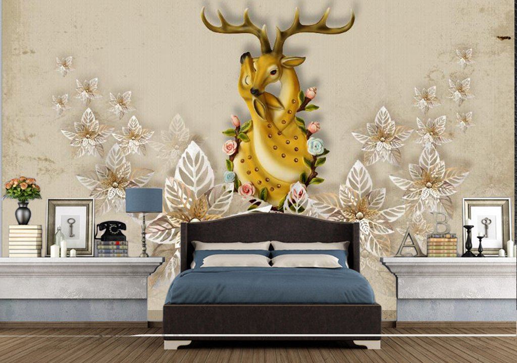 3D Golden Deer 521 Wall Murals Wallpaper AJ Wallpaper 2