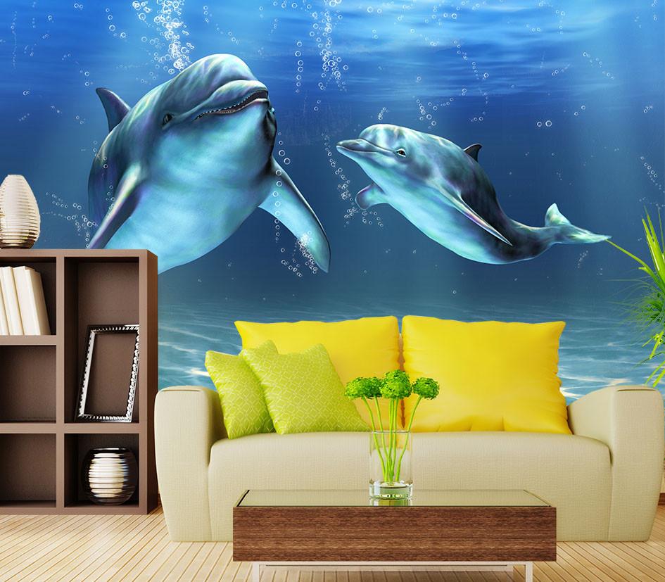 Two Swimming Dolphins Wallpaper AJ Wallpaper