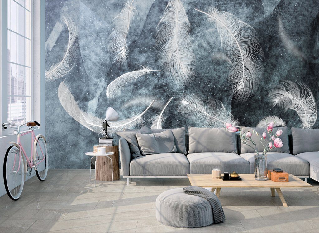 3D Gray Feather 601 Wall Murals Wallpaper AJ Wallpaper 2