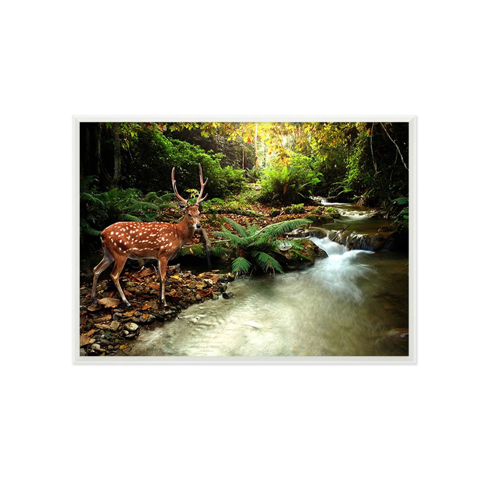3D Fawn Drinking Water 068 Fake Framed Print Painting Wallpaper AJ Creativity Home