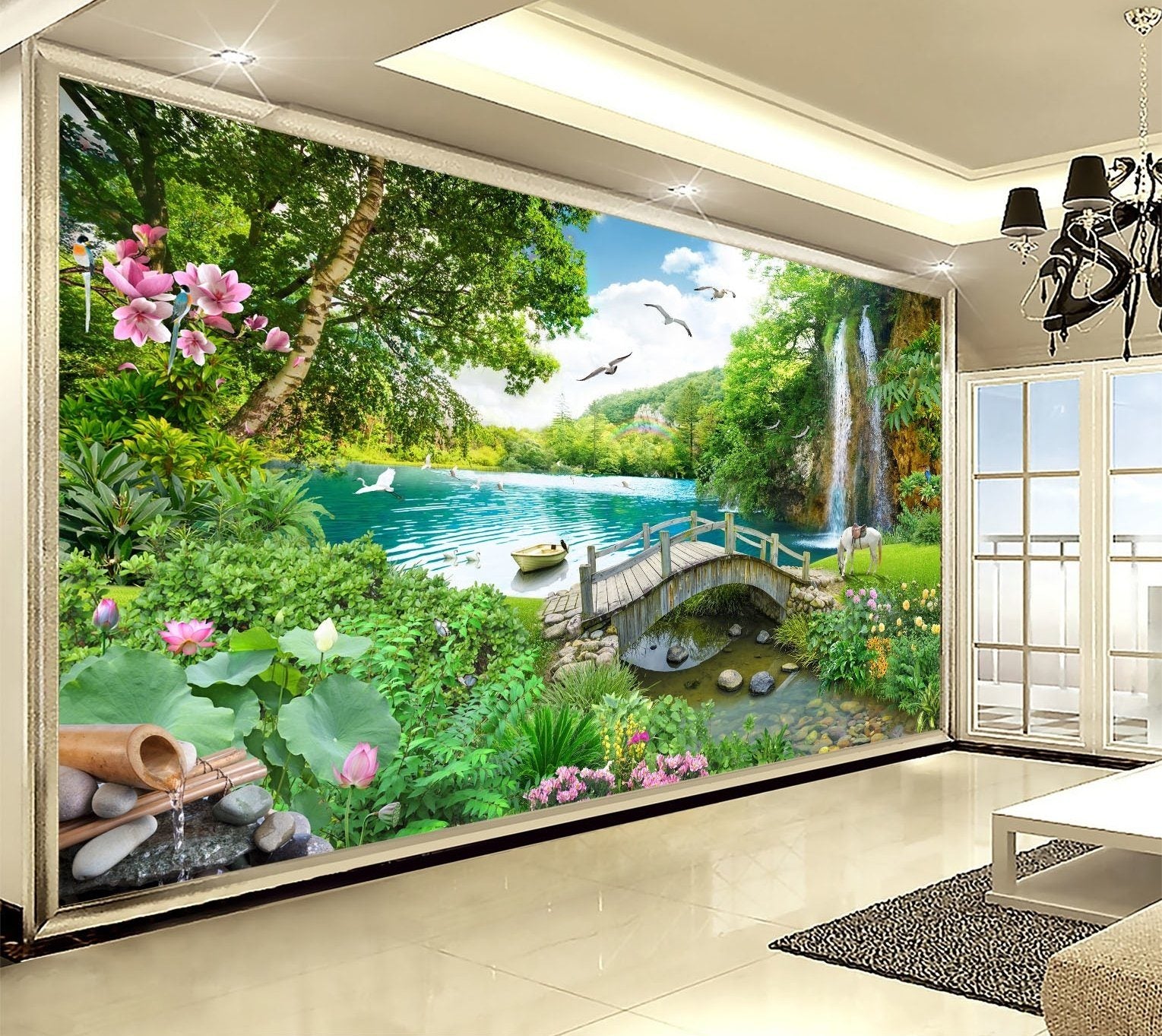 3D Wooden Bridge Rainbow 297 Wallpaper AJ Wallpaper