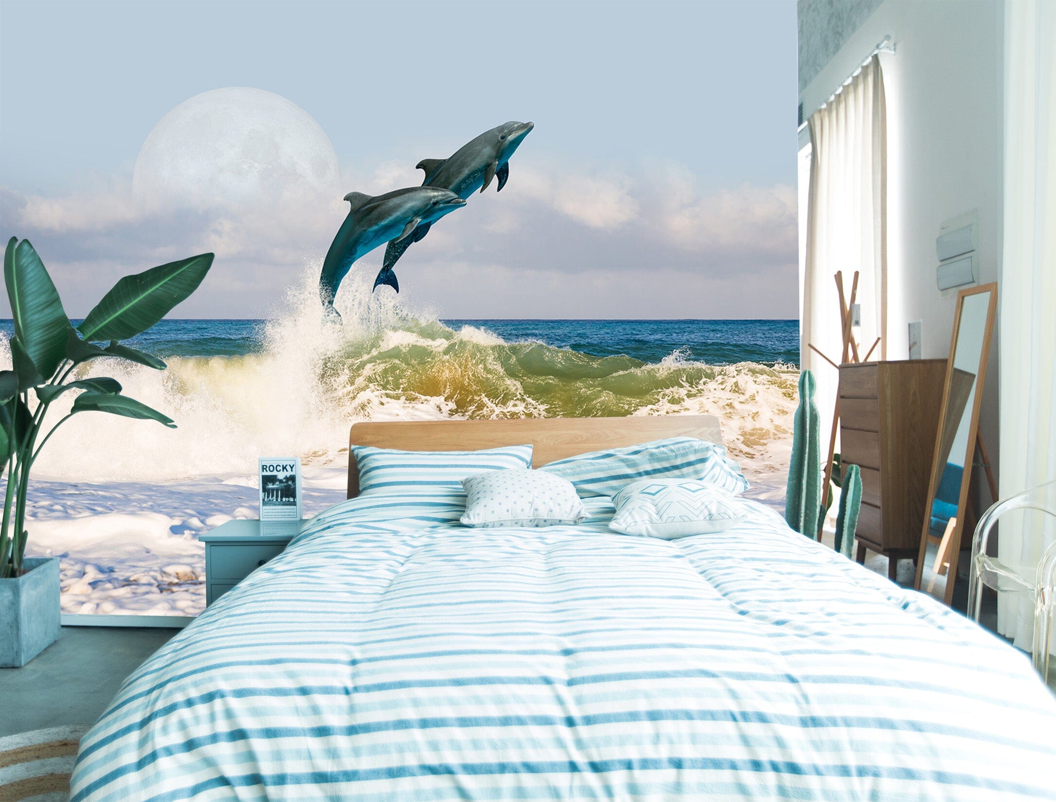 3D Moon Dolphin 237 Wall Murals Wallpaper AJ Wallpaper 2