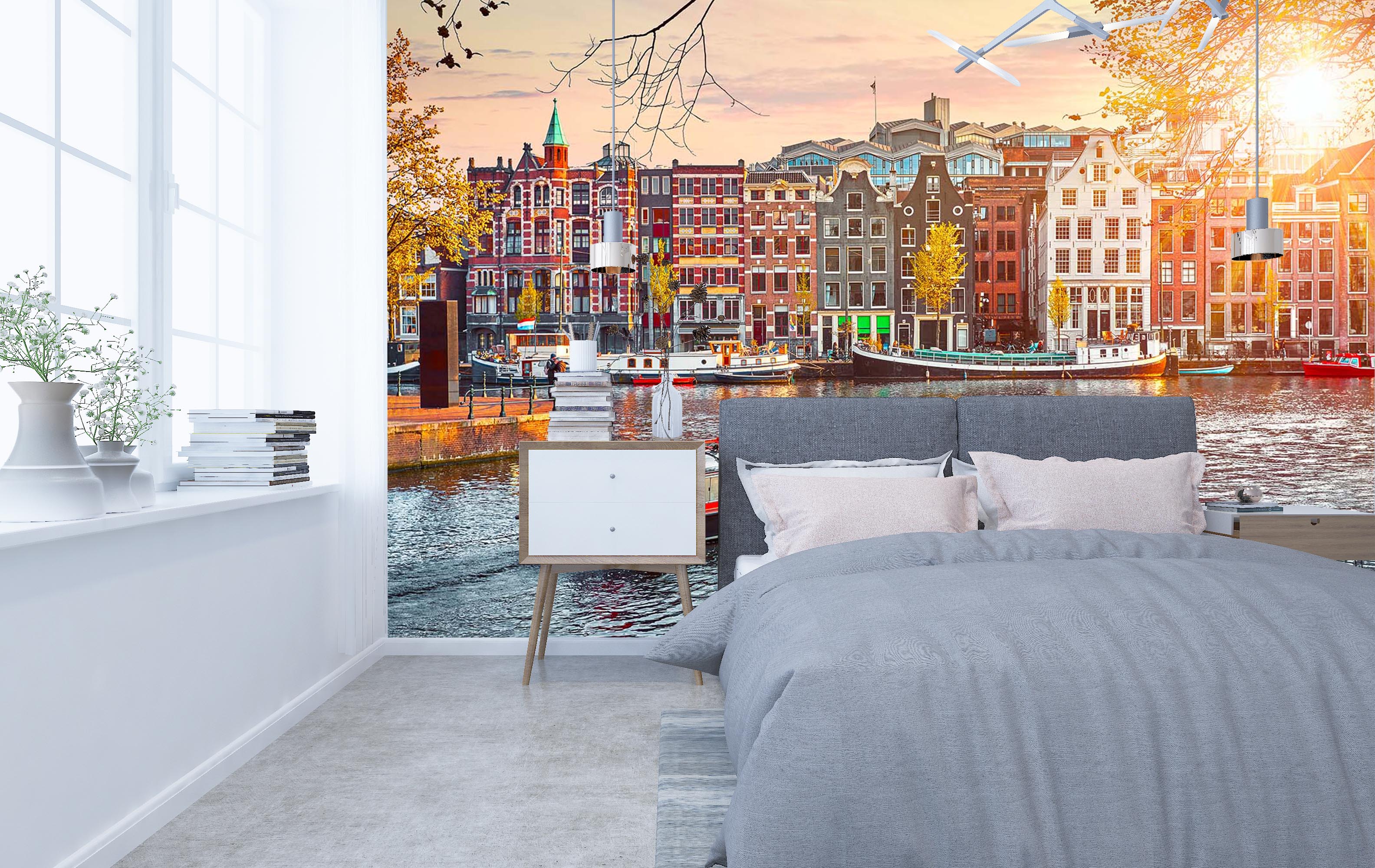 3D City Sunset Boat 416 Vehicle Wall Murals