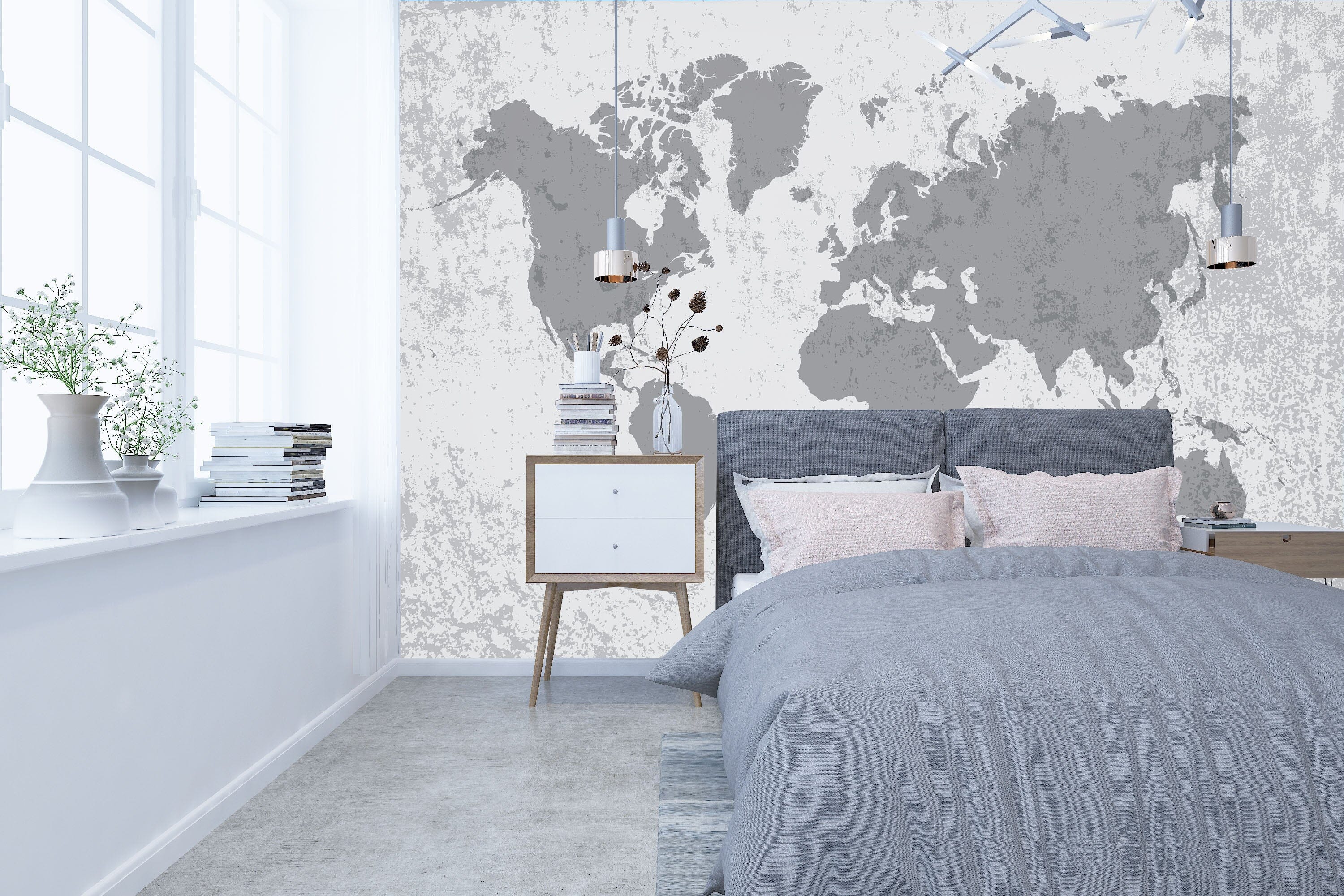3D Gray Pattern 2157 World Map Wall Murals Wallpaper AJ Wallpaper 2