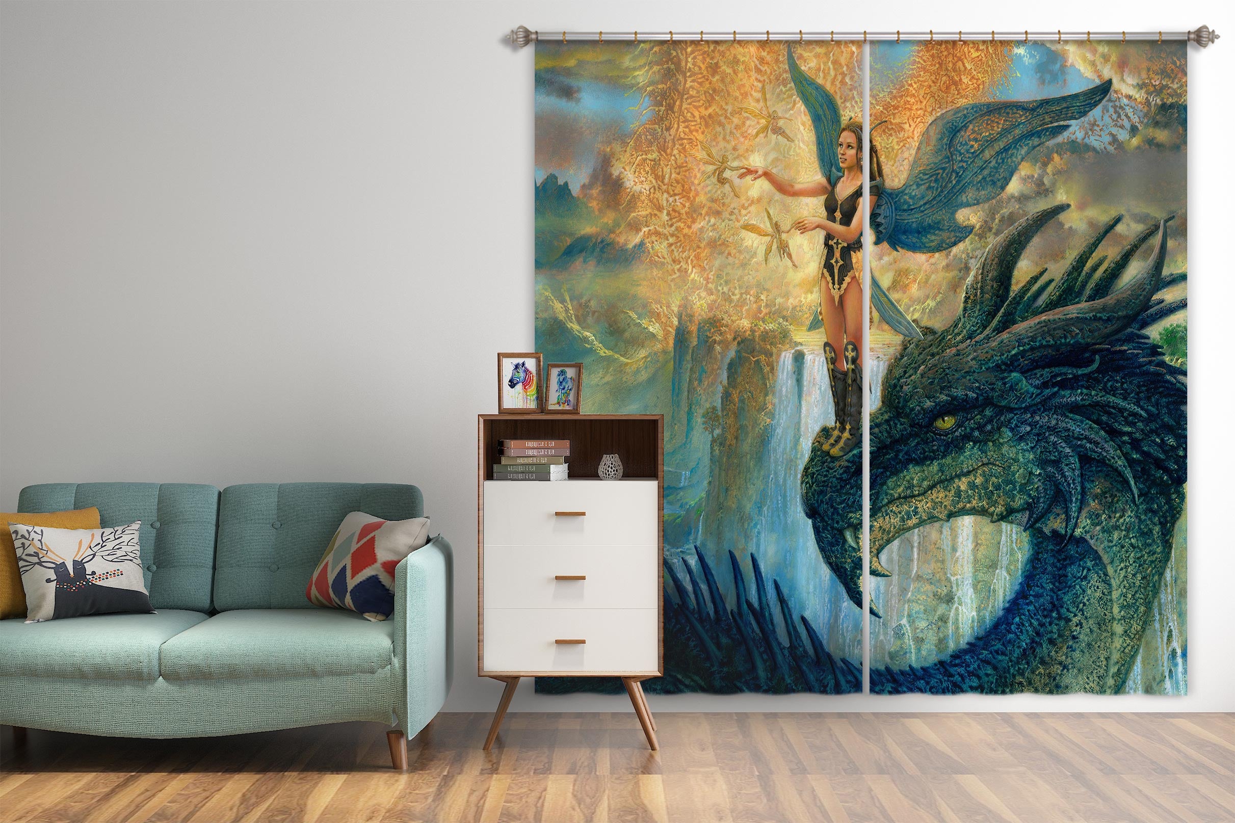 3D Dragon Elf Girl 8027 Ciruelo Curtain Curtains Drapes