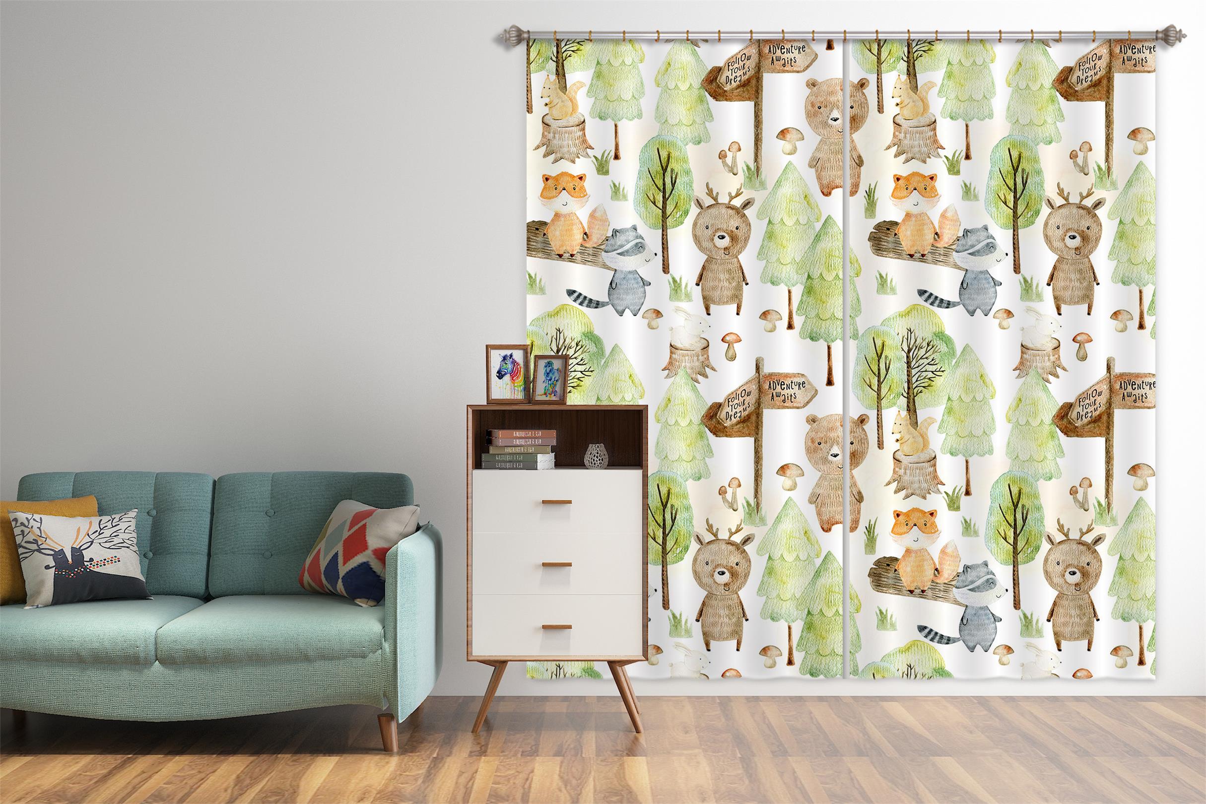 3D Squirrel Bear Tree 148 Uta Naumann Curtain Curtains Drapes Curtains AJ Creativity Home