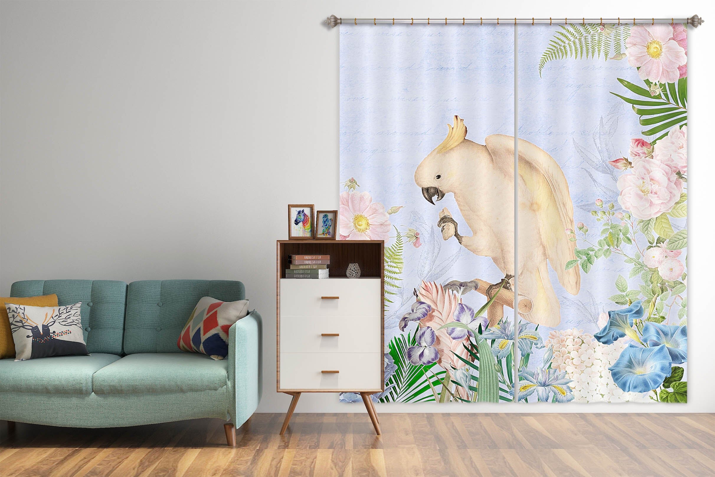 3D White Parrot 202 Uta Naumann Curtain Curtains Drapes Curtains AJ Creativity Home