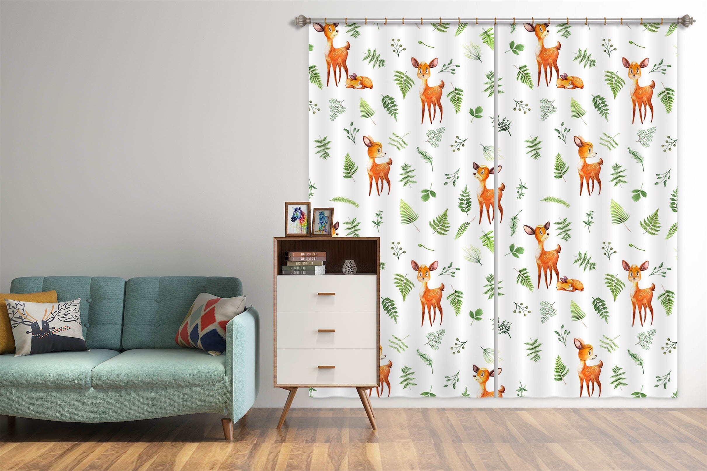 3D Deer Leaves 133 Uta Naumann Curtain Curtains Drapes Curtains AJ Creativity Home