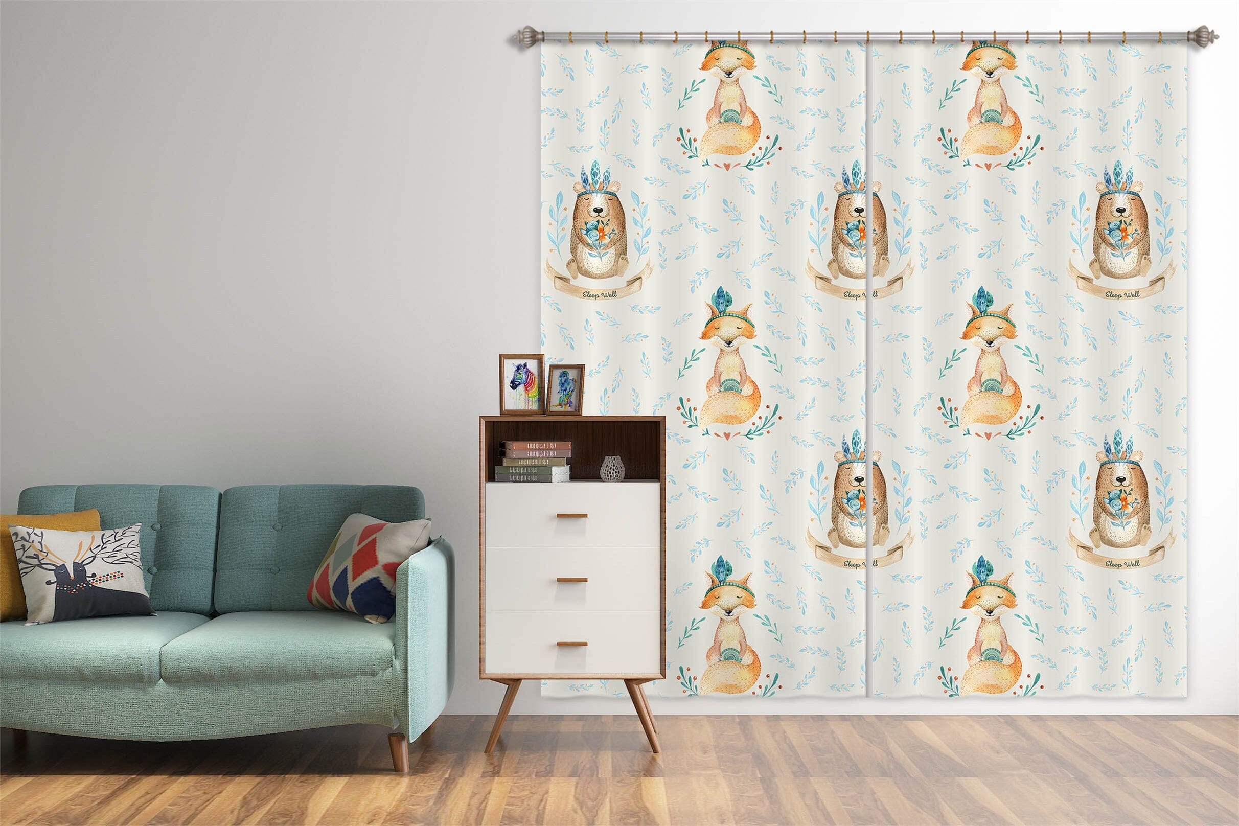 3D Bear Fox 121 Uta Naumann Curtain Curtains Drapes Curtains AJ Creativity Home