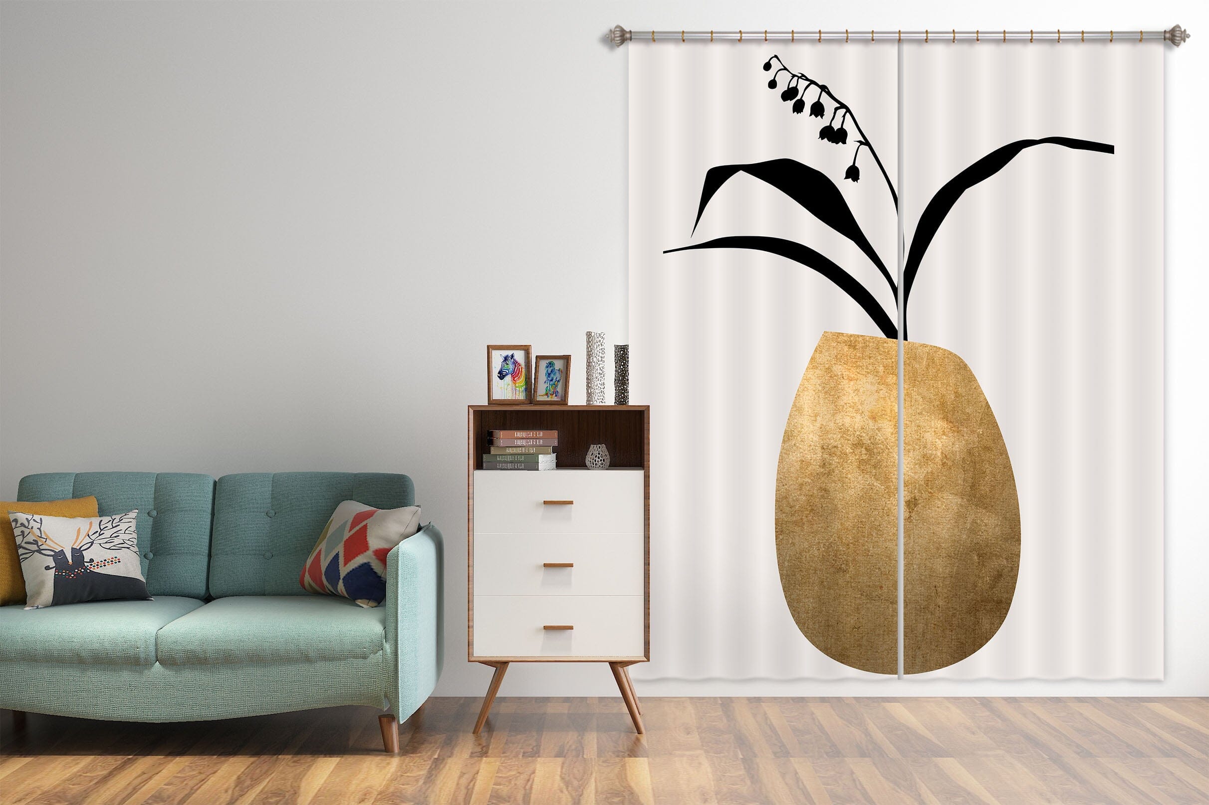 3D Black Trumpet Flower 1136 Boris Draschoff Curtain Curtains Drapes Curtains AJ Creativity Home