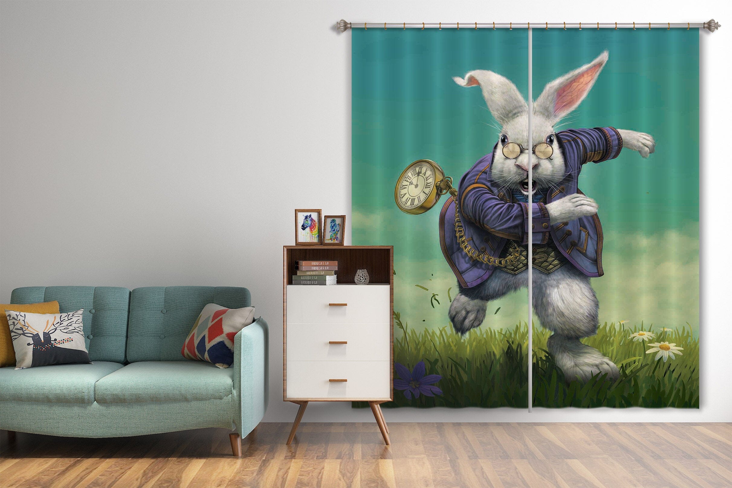 3D White Rabbit 092 Vincent Hie Curtain Curtains Drapes Curtains AJ Creativity Home