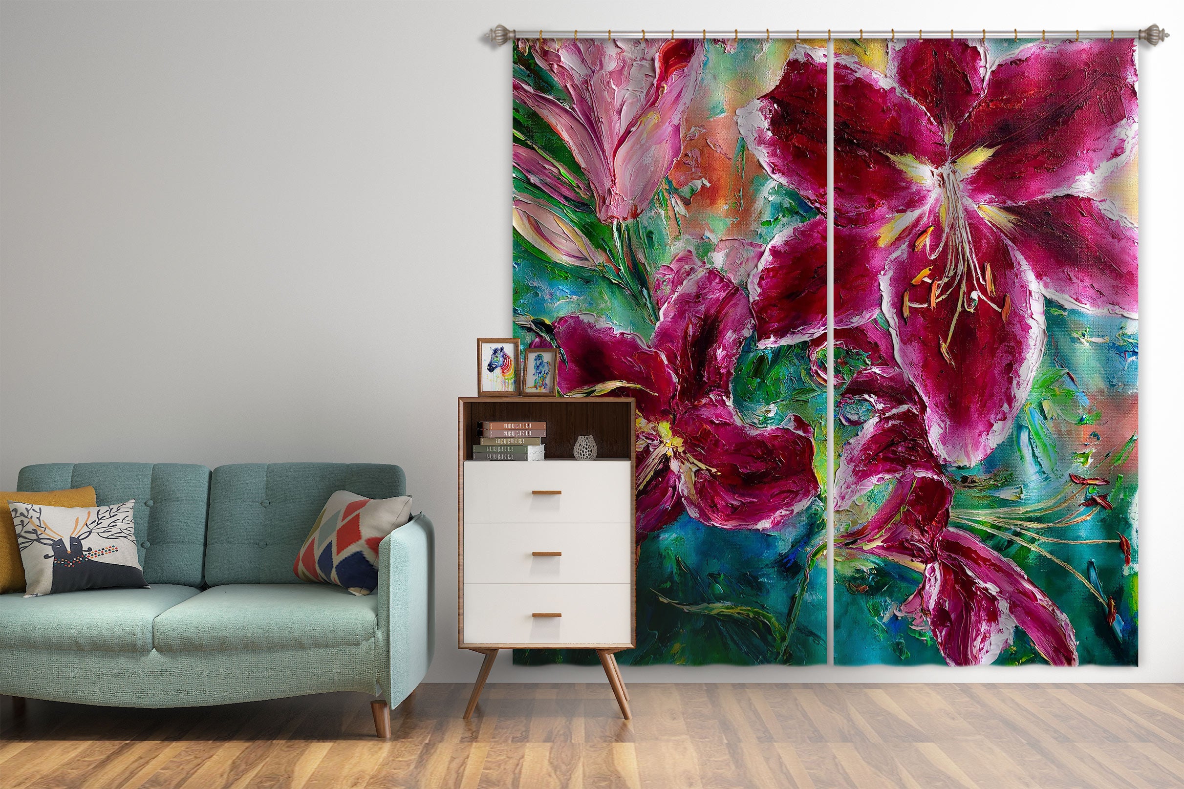 3D Rose Red Lily 397 Skromova Marina Curtain Curtains Drapes