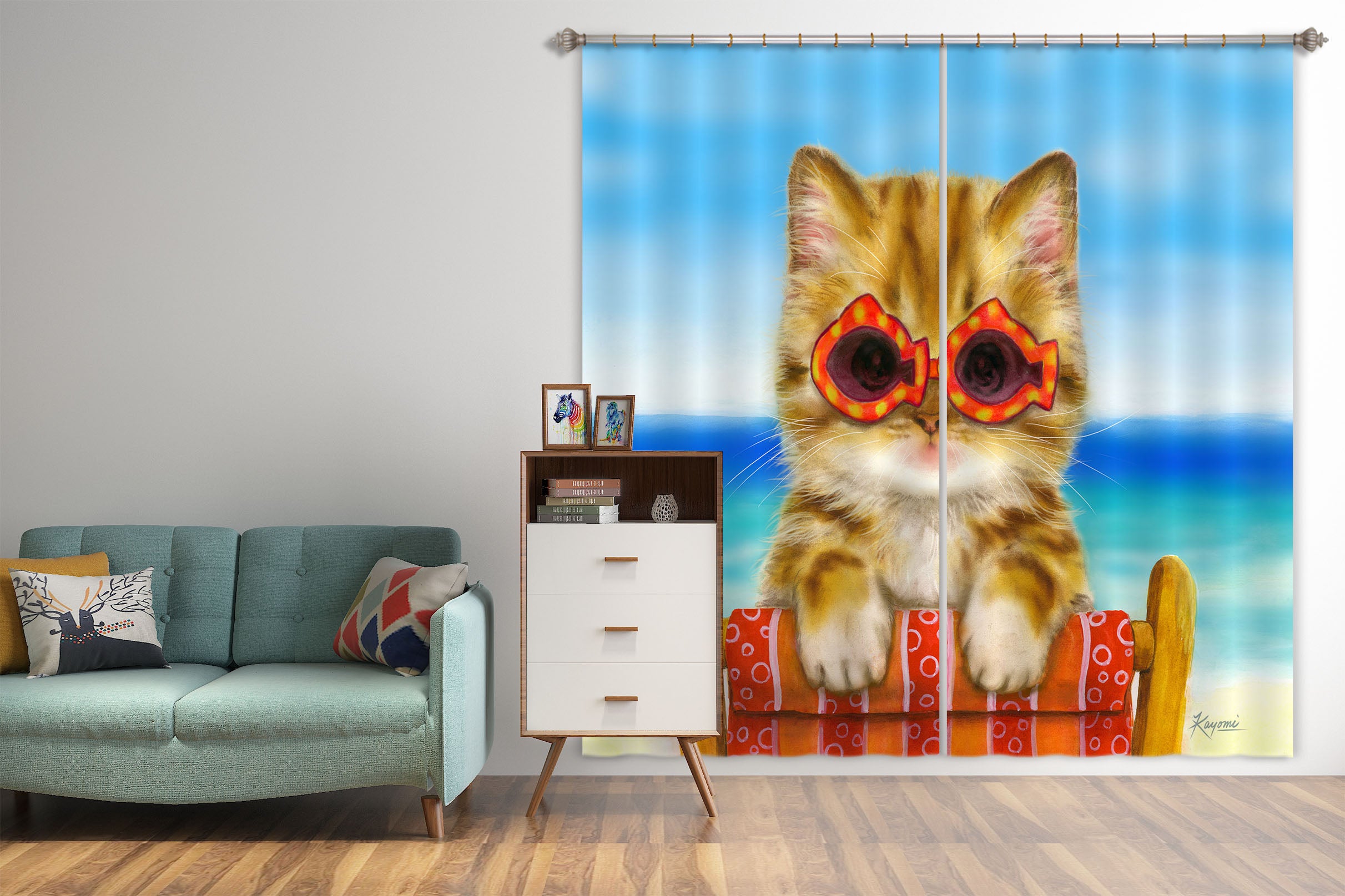 3D Glasses Cat 9059 Kayomi Harai Curtain Curtains Drapes