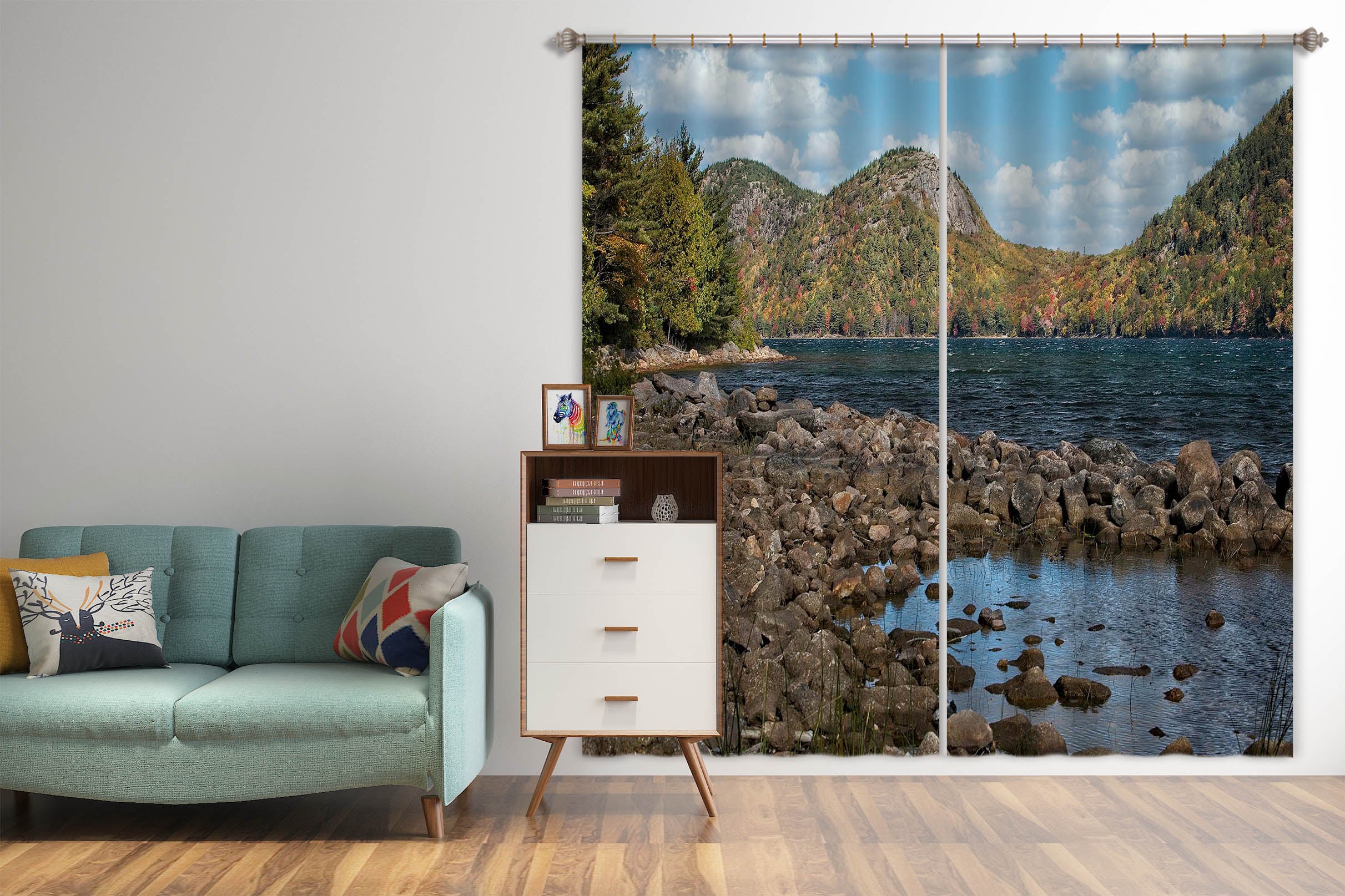 3D Mountain Stone Brook Water 61224 Kathy Barefield Curtain Curtains Drapes