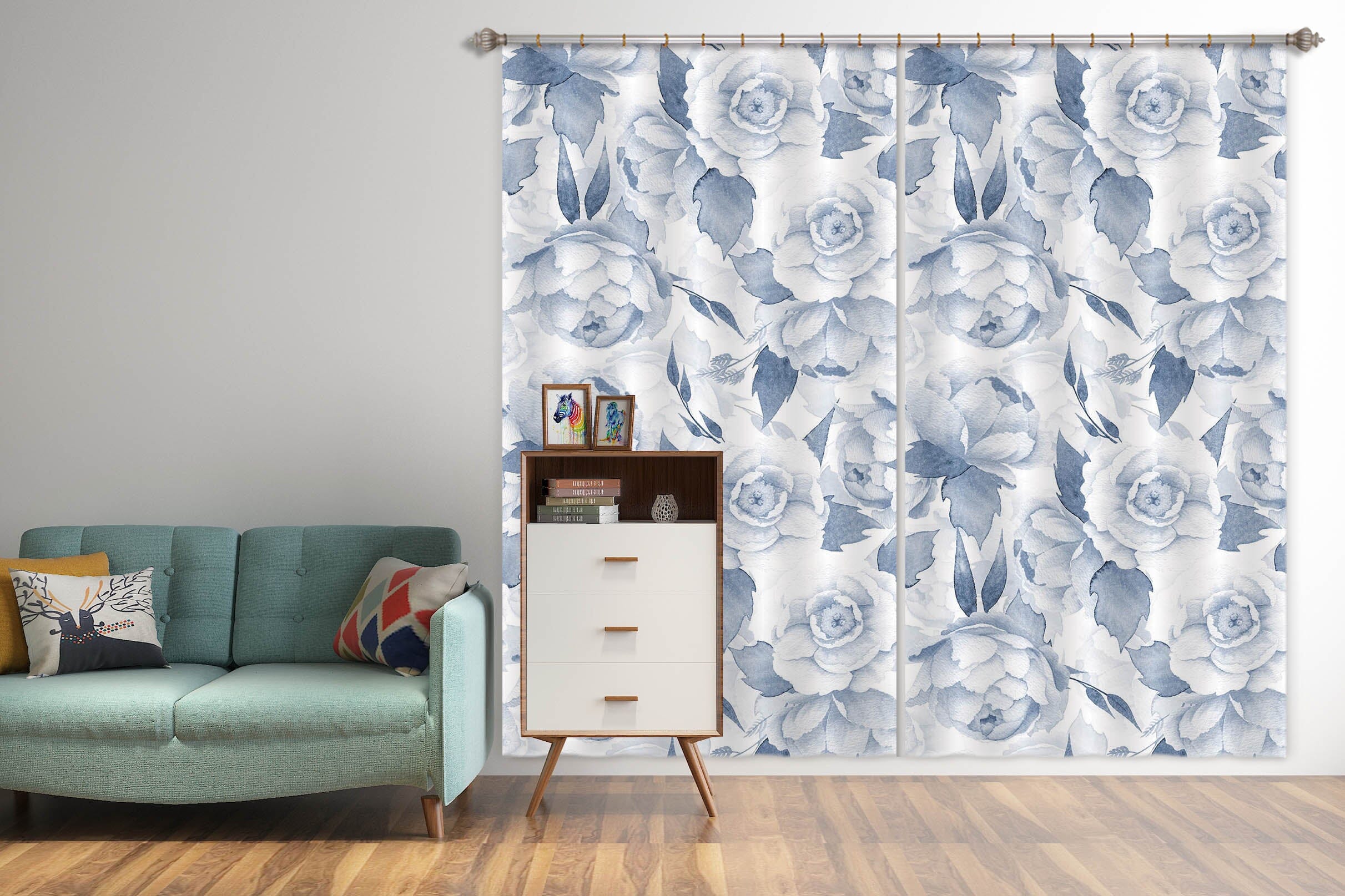 3D Blue Peony 248 Uta Naumann Curtain Curtains Drapes Curtains AJ Creativity Home