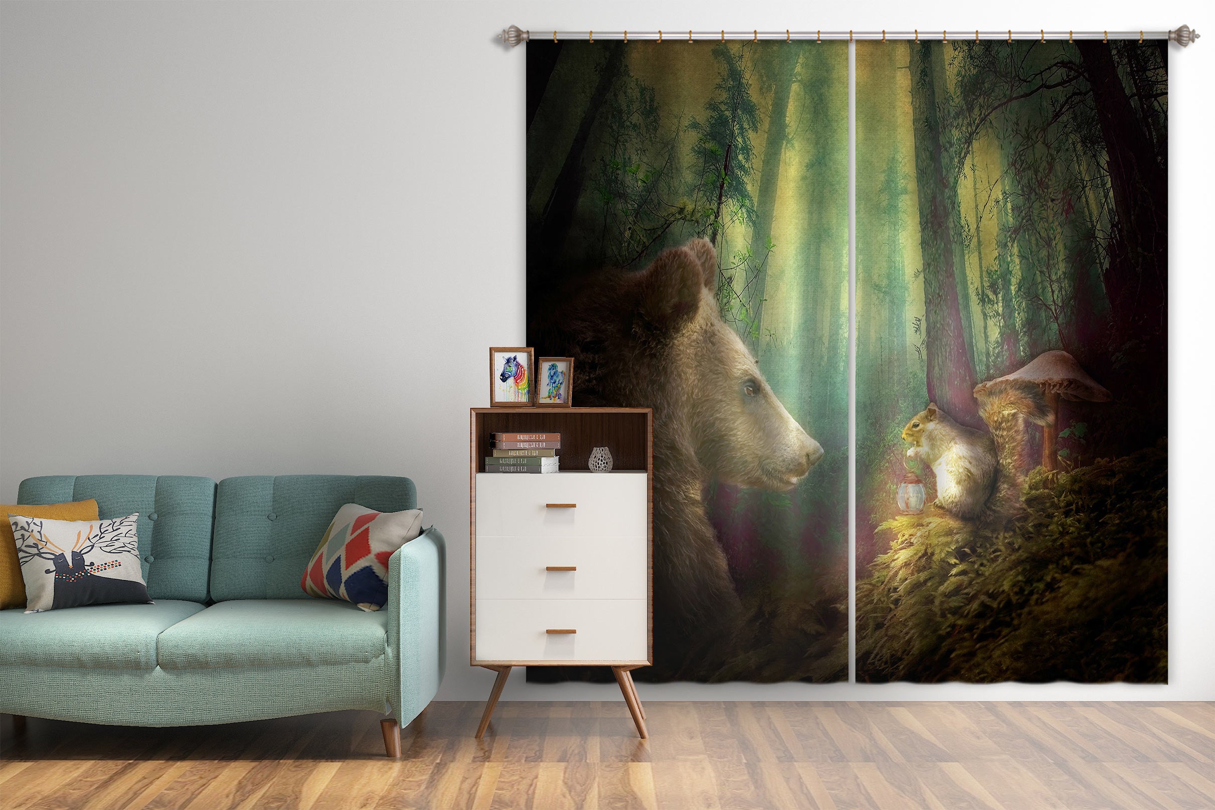 3D Forest Bear Mouse 5363 Beth Sheridan Curtain Curtains Drapes
