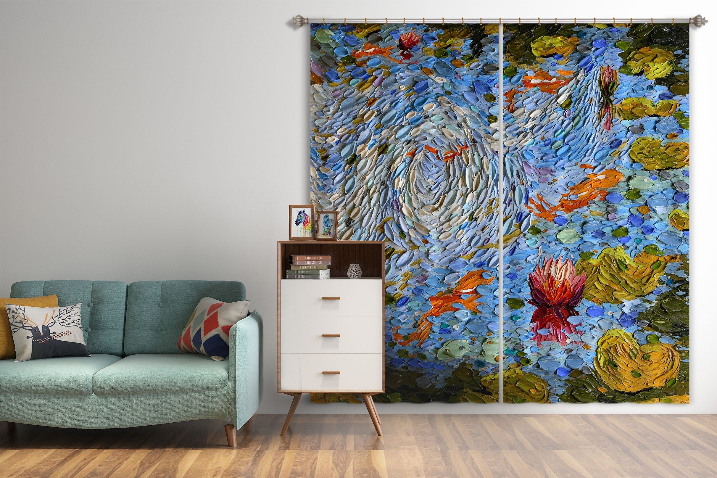 3D Fish Pond 053 Dena Tollefson Curtain Curtains Drapes Curtains AJ Creativity Home